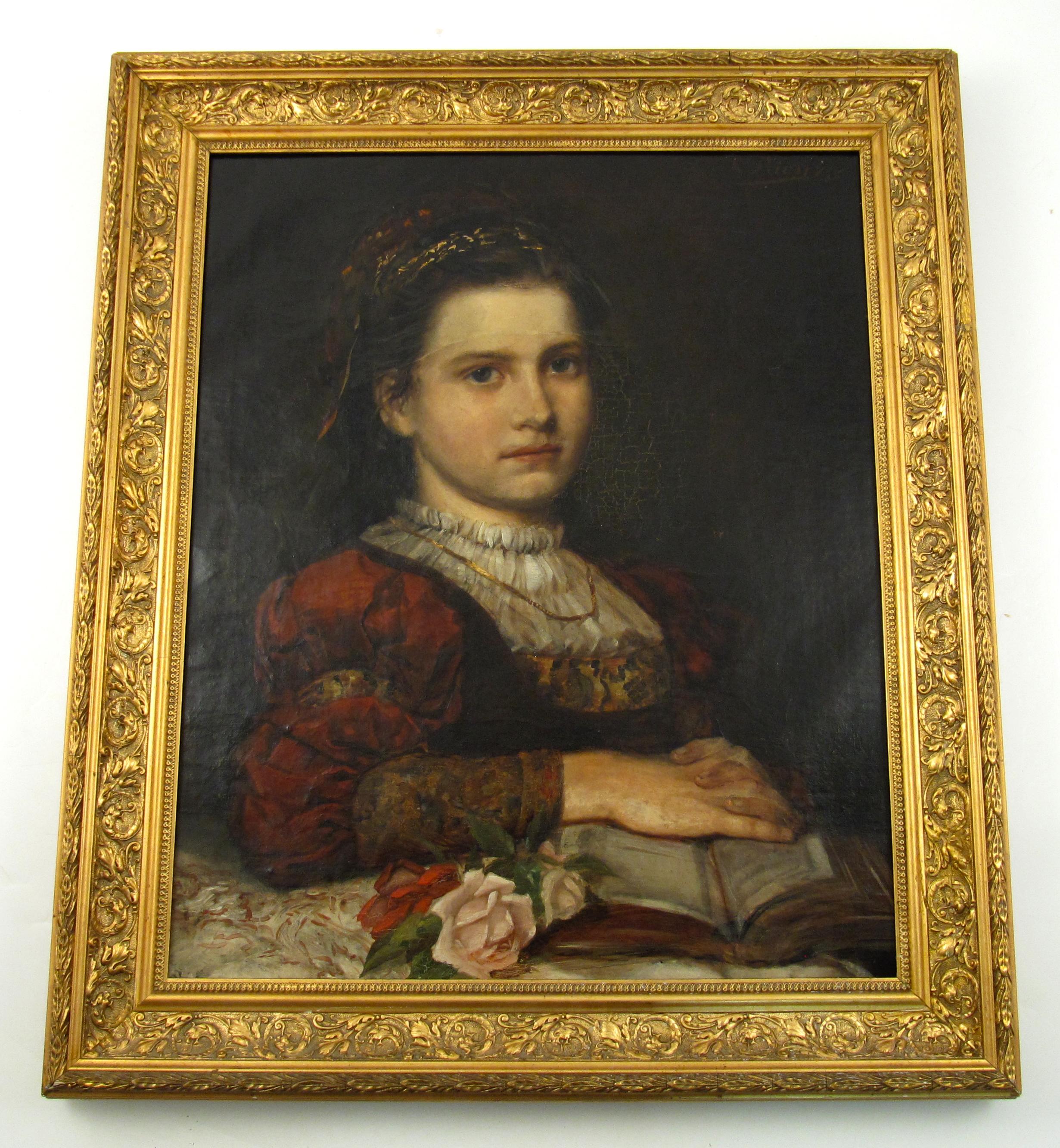 Marie Louise Bion (1858-1939) – Portrait of a Young Woman – 19thC Oil Painting For Sale 2