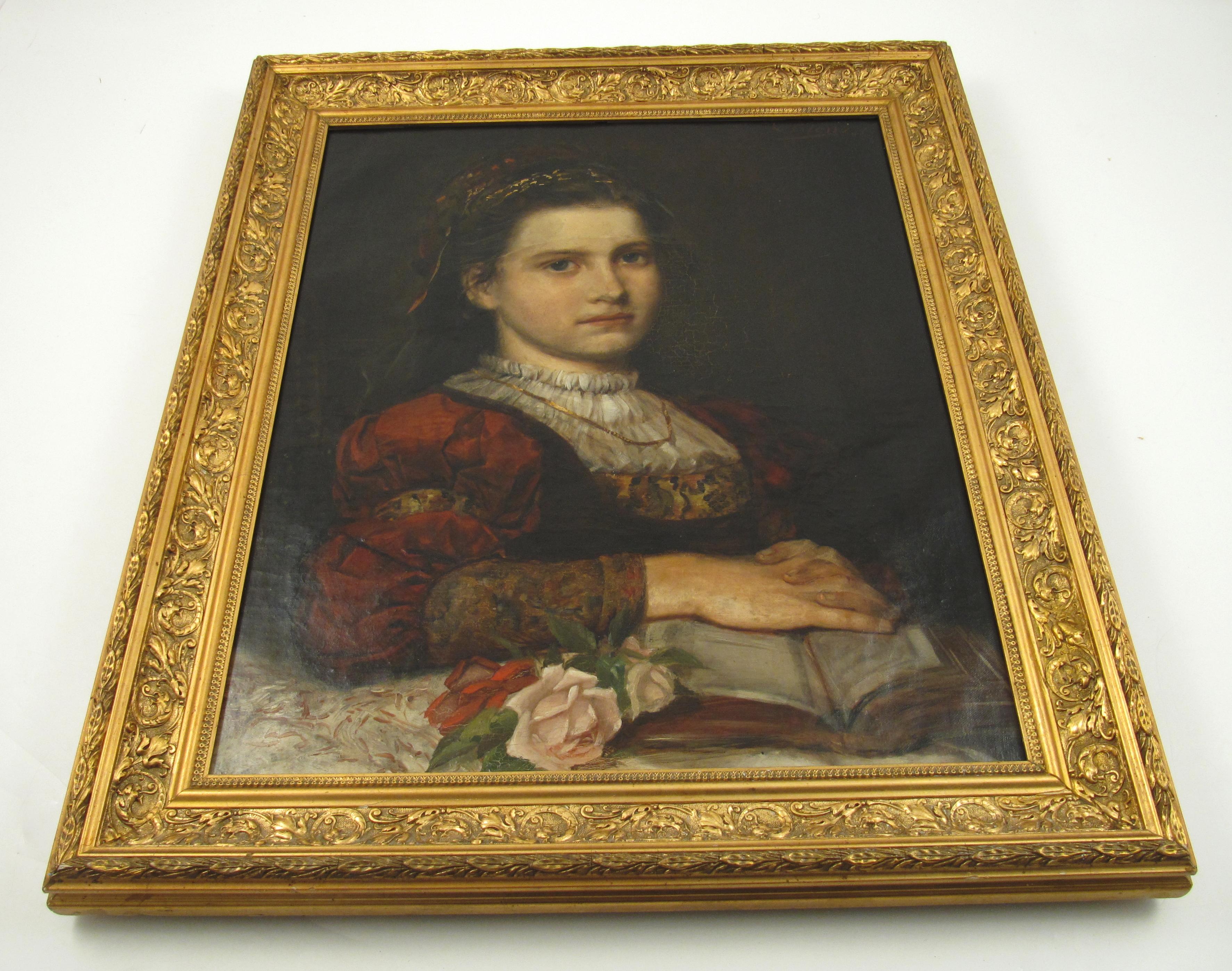 Marie Louise Bion (1858-1939) – Portrait of a Young Woman – 19thC Oil Painting For Sale 4