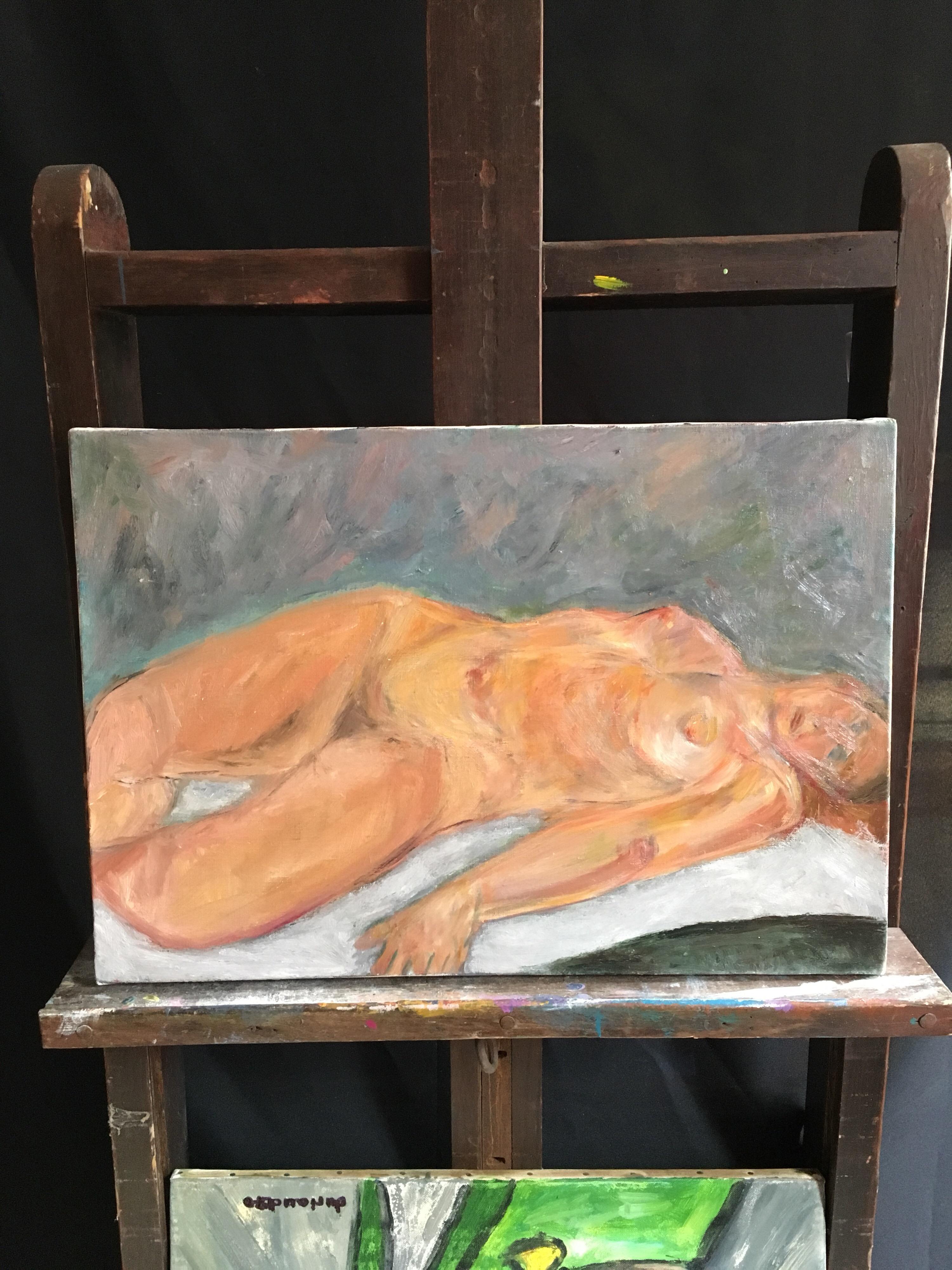 Nudo femminile impressionista, pittura a olio classica - Painting Impressionismo di Marie Louise Garnavault
