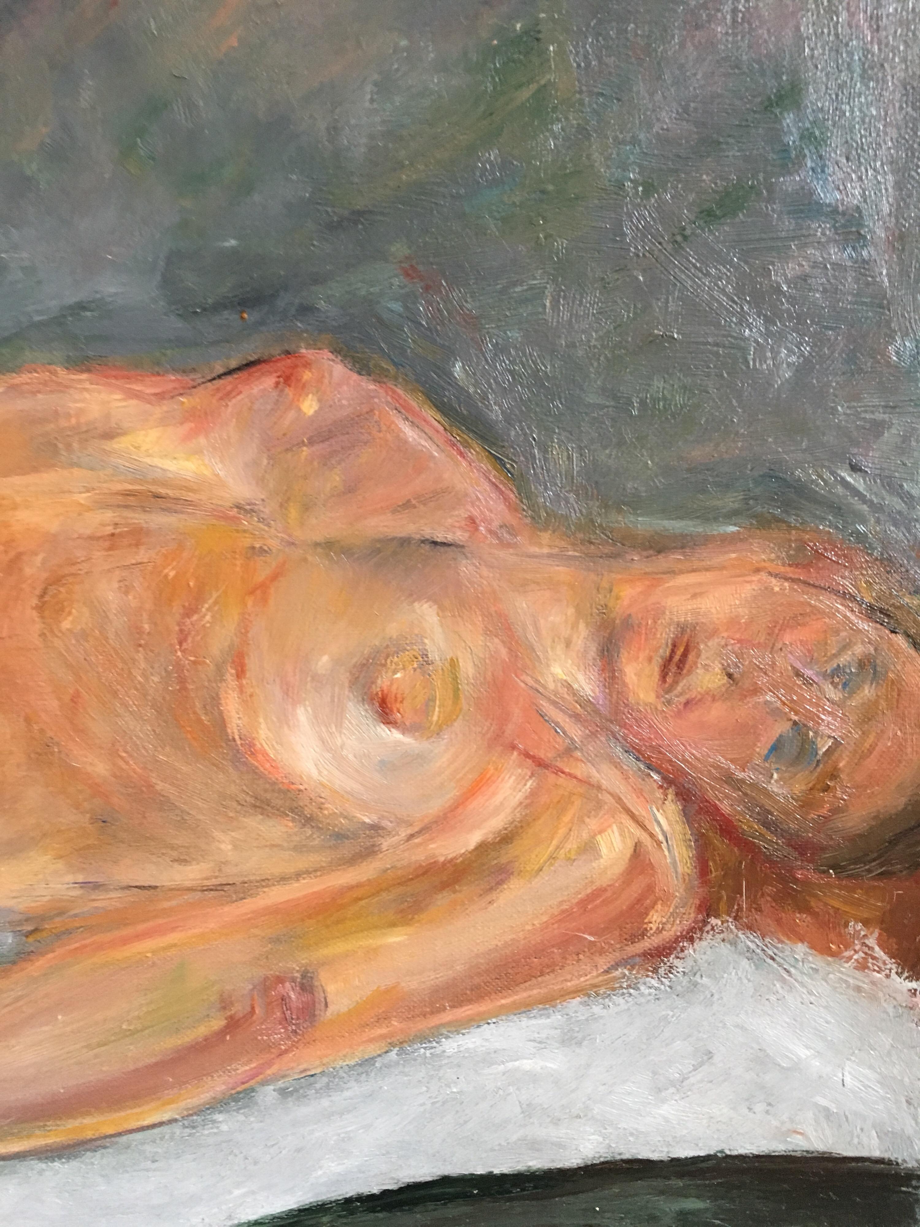 Nudo femminile impressionista, pittura a olio classica - Nude Painting Marrone di Marie Louise Garnavault