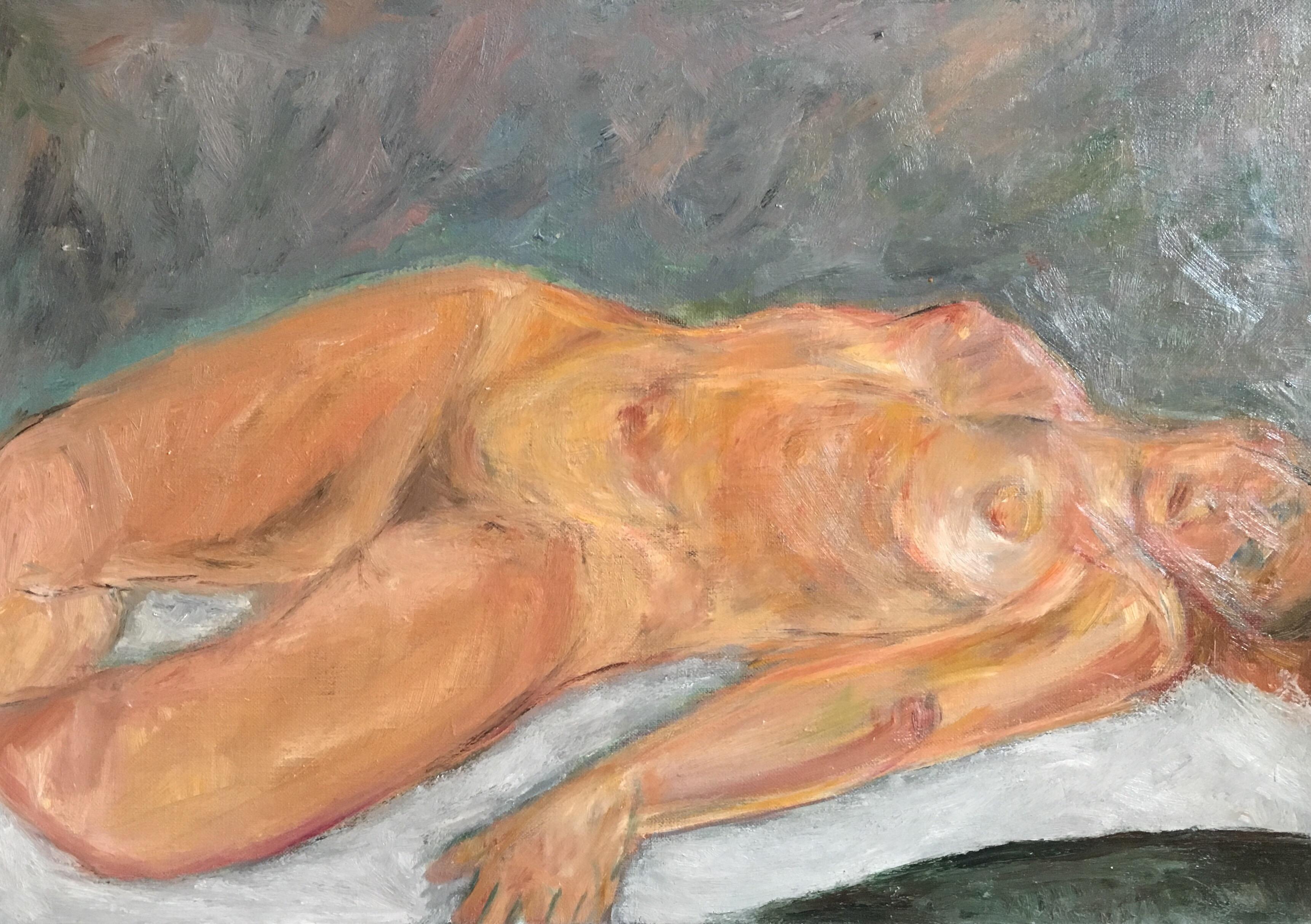 Nude Painting di Marie Louise Garnavault - Nudo femminile impressionista, pittura a olio classica