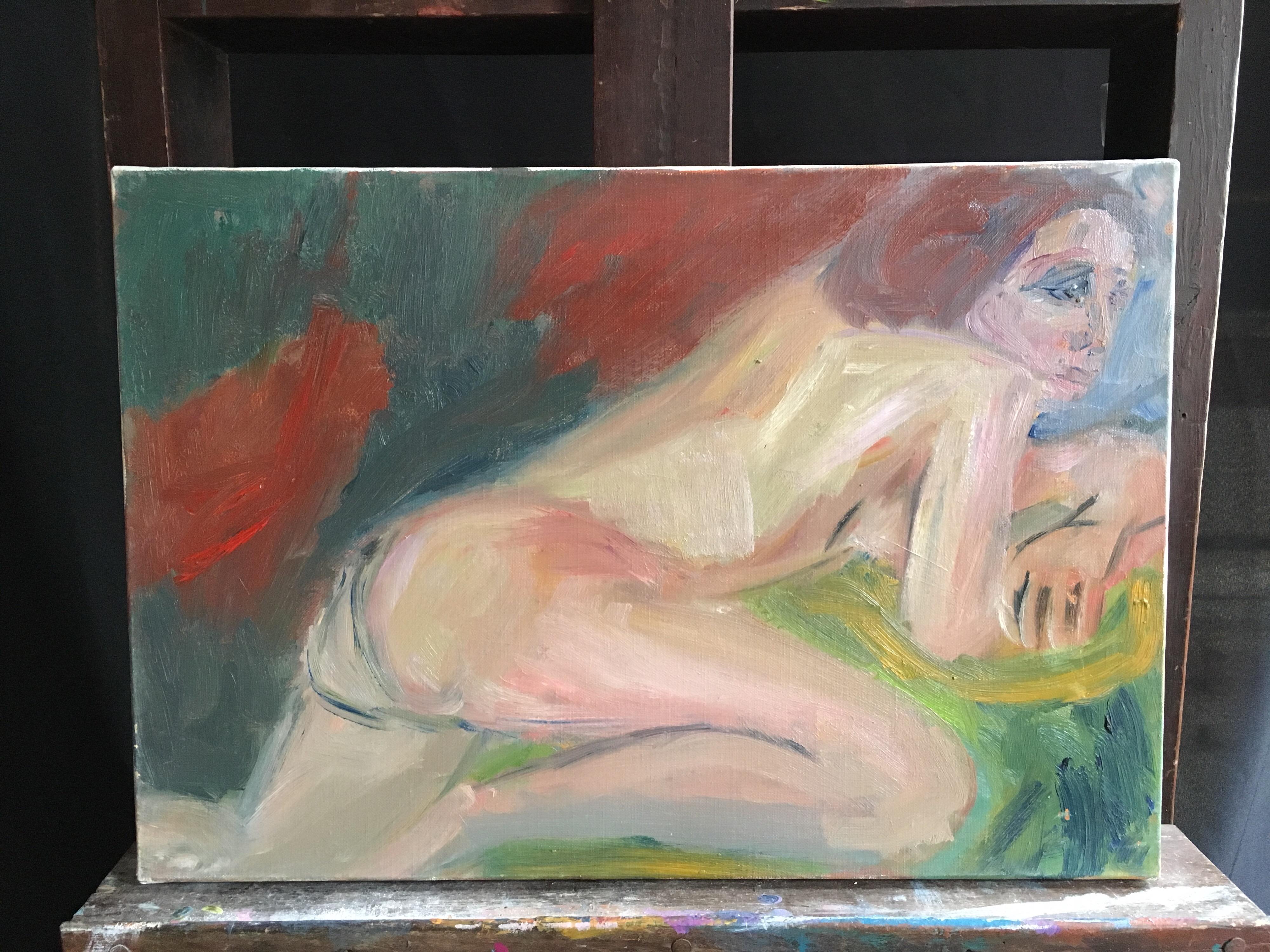 Desnudo Impresionista, Color Atmosférico, Pintura al Óleo - Nude Painting Marrón de Marie Louise Garnavault