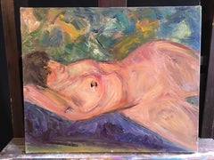 Nudo impressionista, modella voluttuosa, pittura a olio