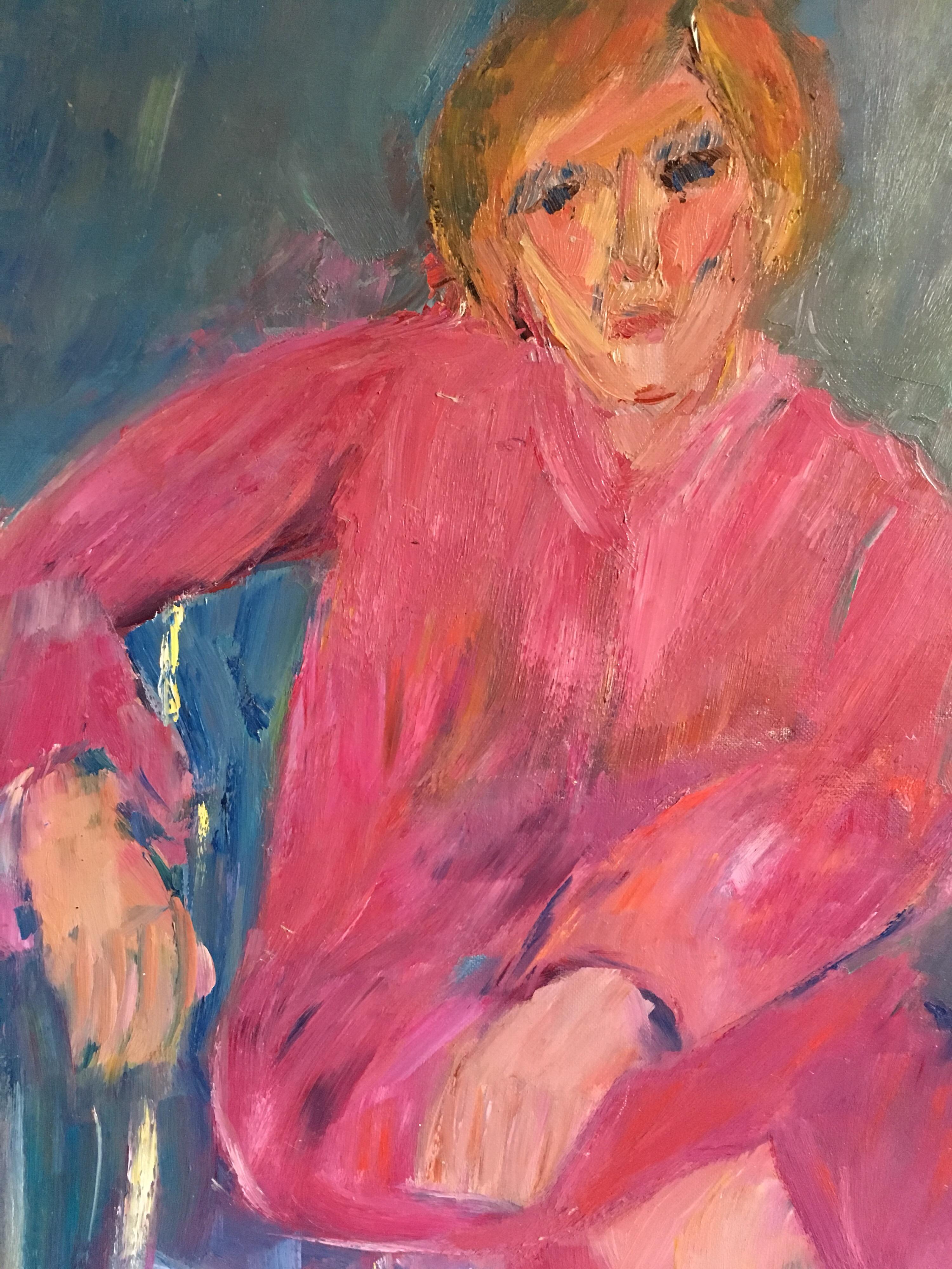 Pink Lady, Impressionist Portrait, Oil Painting
By French artist Garnvault, 20th Century
Signed by the artist verso
Oil painting on canvas, unframed
Canvas size: 21.5 x 18 inches

Superb original oil painting by the 20th century French painter,