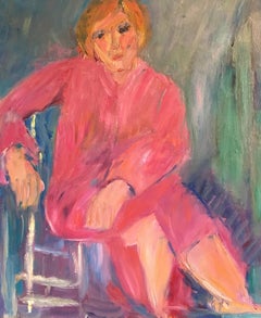 Used Pink Lady, Impressionist Portrait, Oil Painting