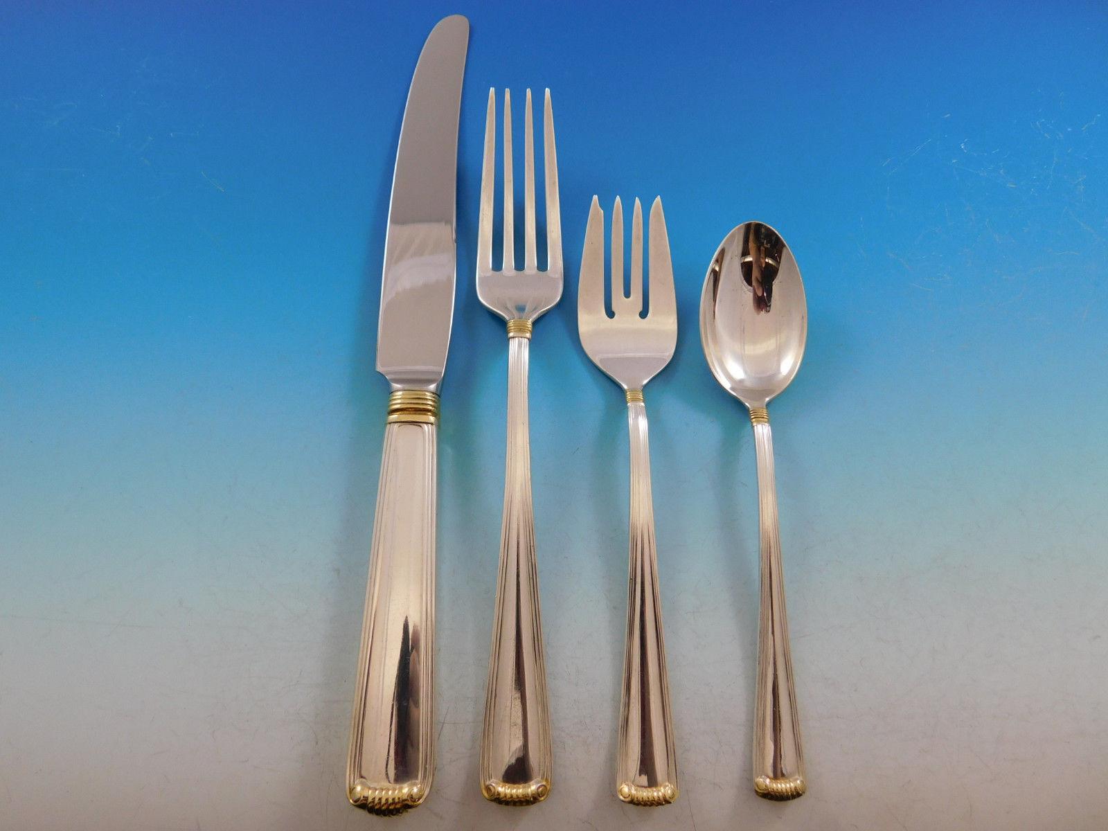 Marie Louise Gold Blackinton Sterling Silver Flatware Set Service 45 Pcs Dinner In Excellent Condition For Sale In Big Bend, WI