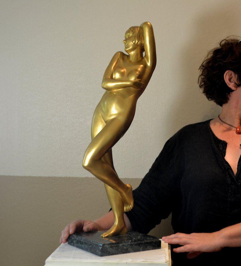 Marie Louise Simard große Bronzeskulptur einer Tänzerin im Art-Deco-Stil 4