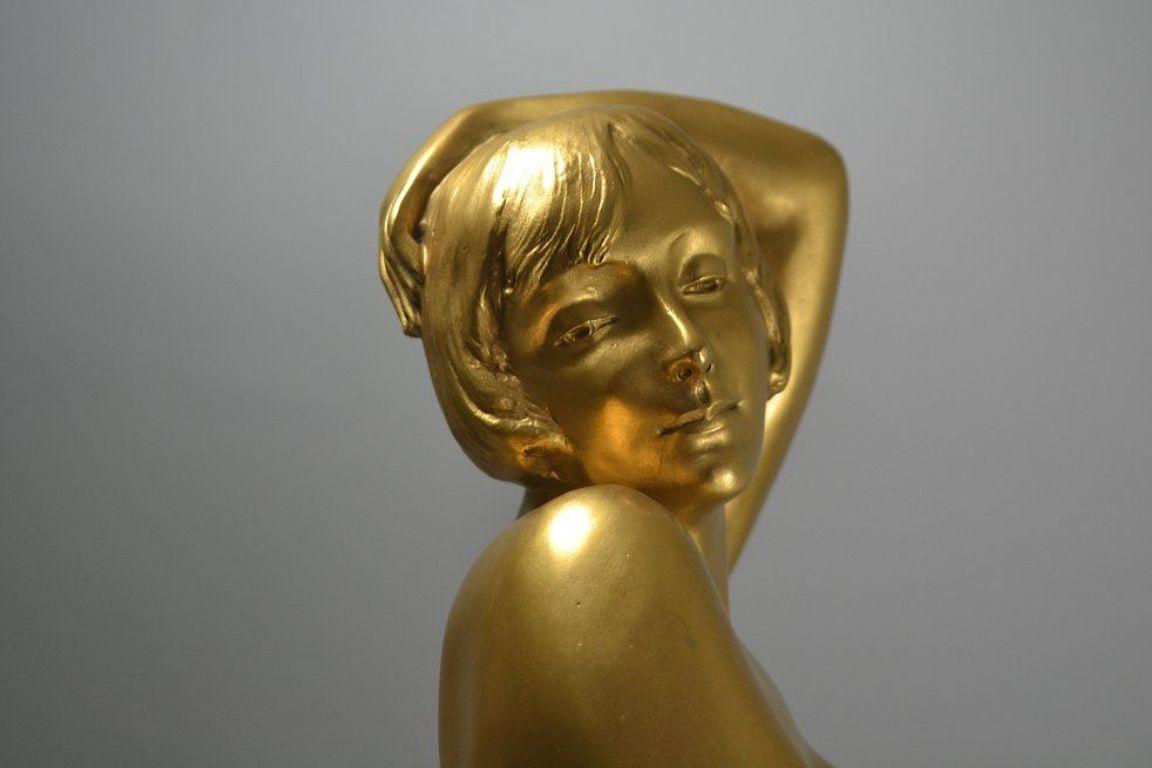 Marie Louise Simard große Bronzeskulptur einer Tänzerin im Art-Deco-Stil (Mitte des 20. Jahrhunderts)
