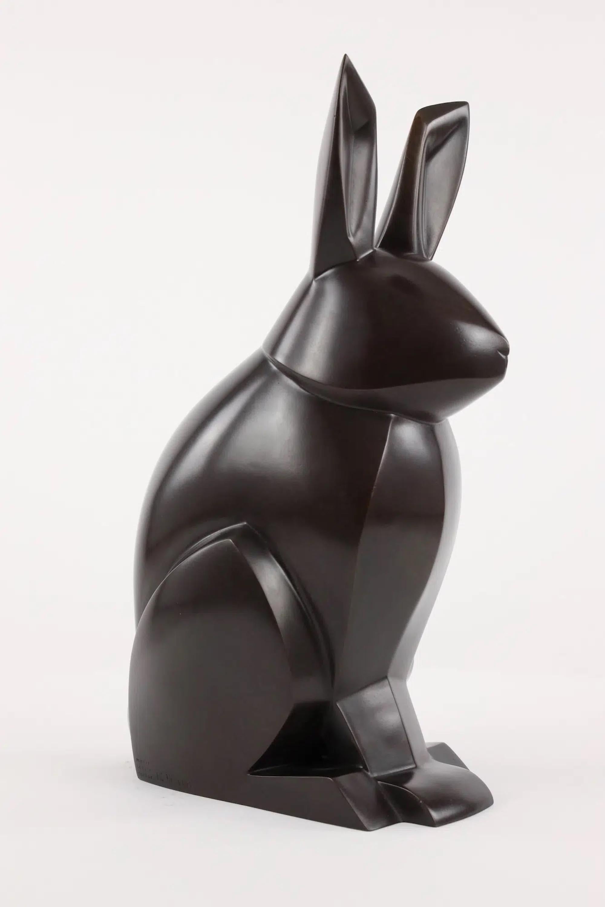 Ernest by Marie Louise Sorbac - Animal Bronze Sculpture, Black Rabbit