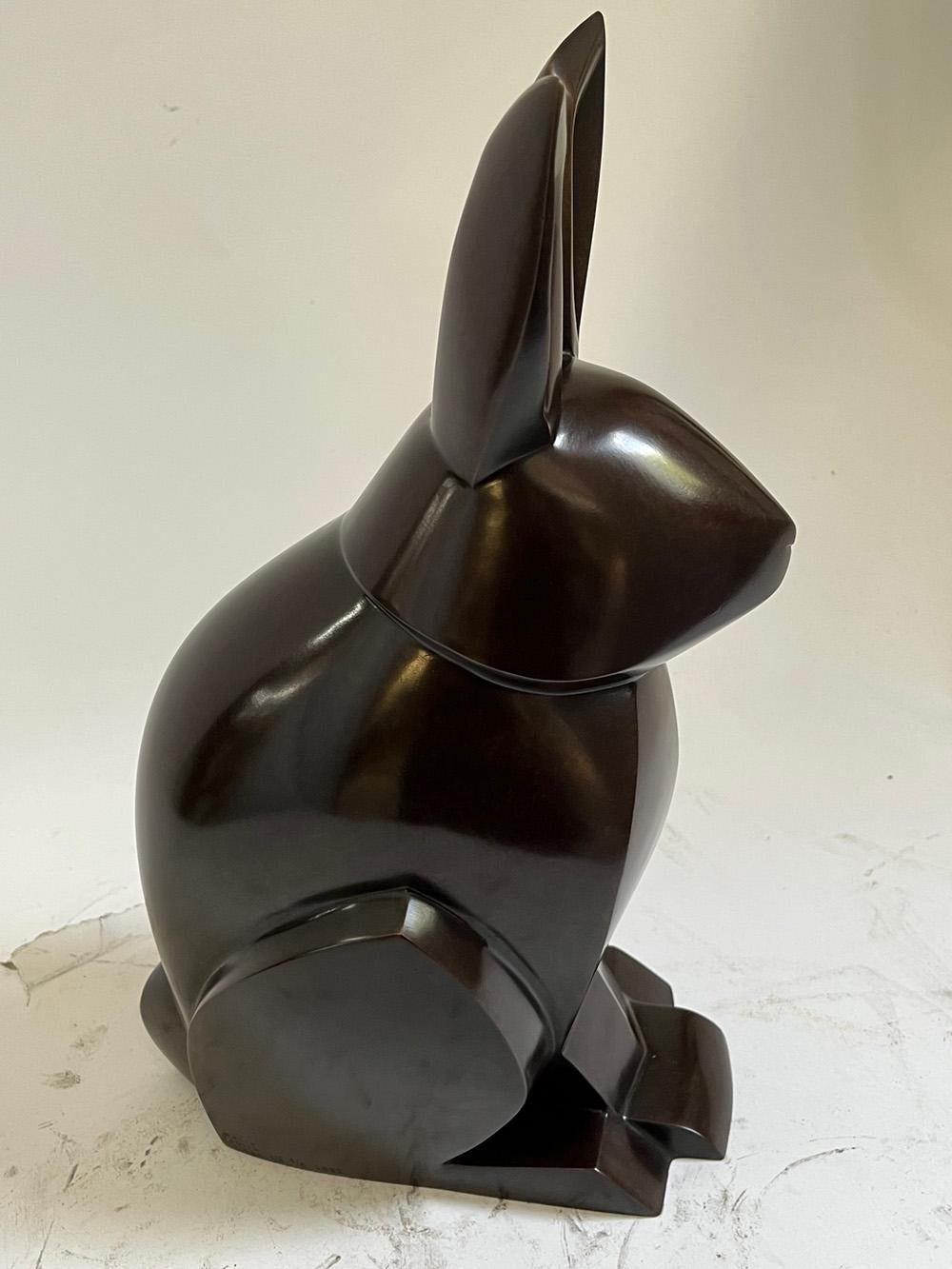 Ernest by Marie Louise Sorbac - Animal bronze sculpture, rabbit, black, smooth For Sale 3