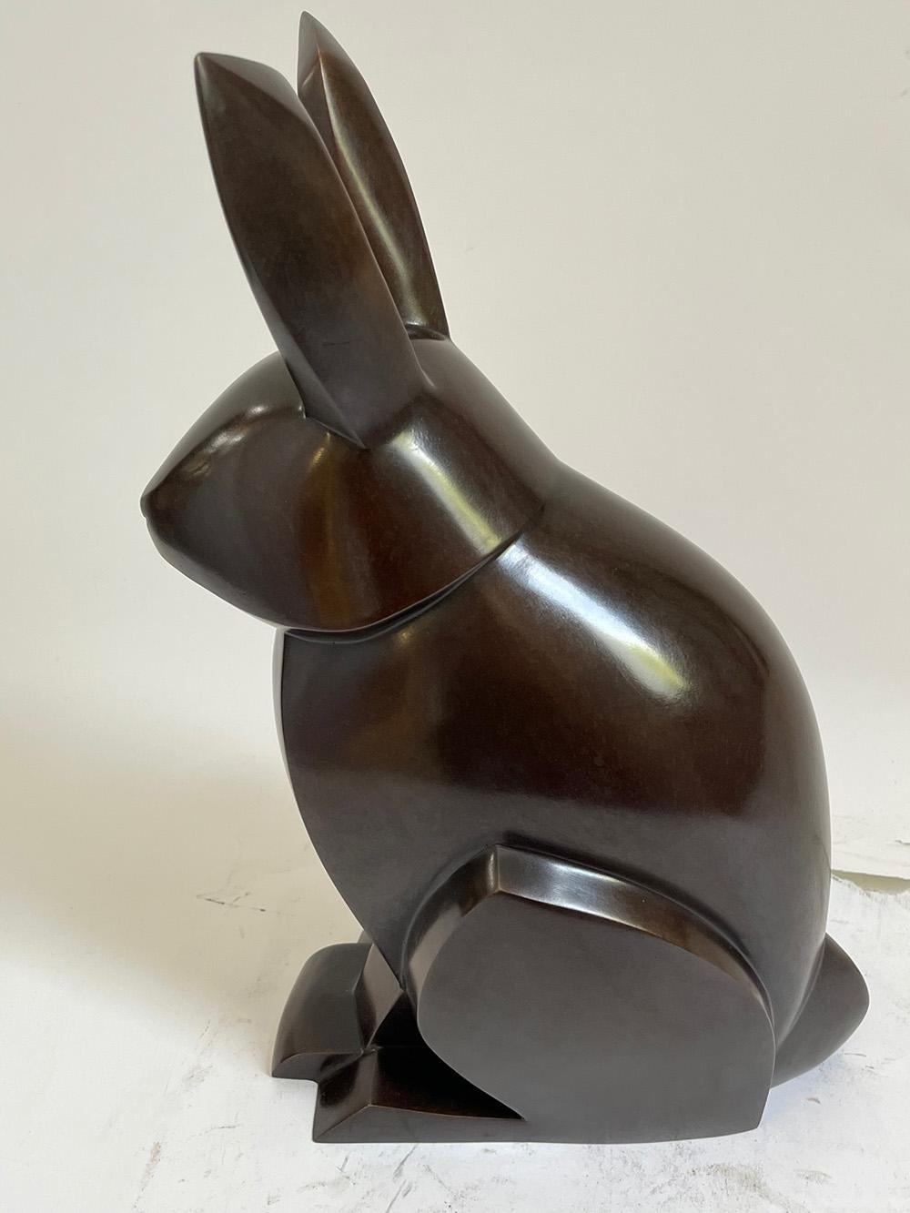 Ernest by Marie Louise Sorbac - Animal bronze sculpture, rabbit, black, smooth For Sale 4