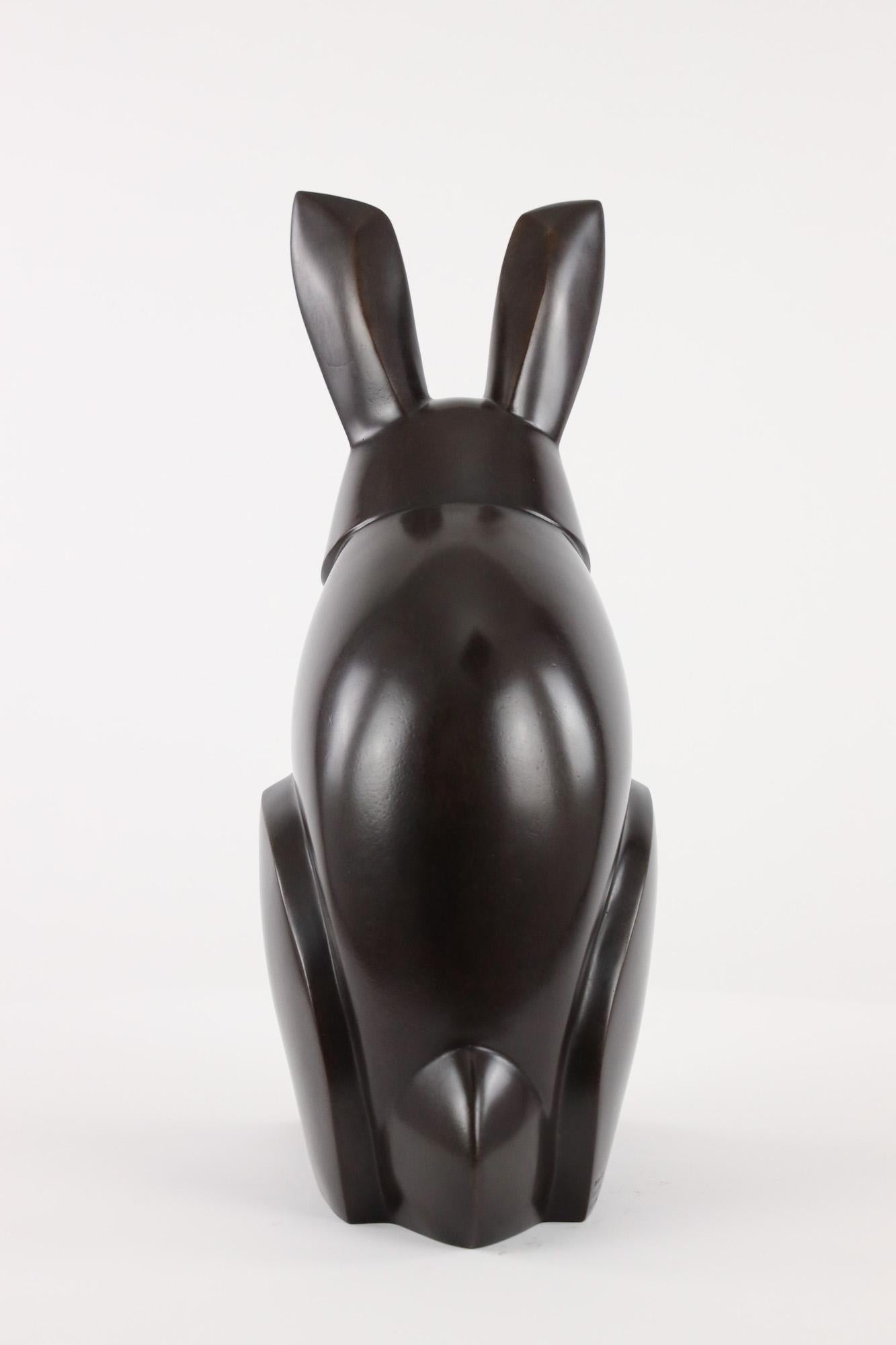 Ernest by Marie Louise Sorbac - Animal bronze sculpture, rabbit, black, smooth For Sale 8
