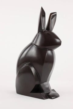 Ernest by Marie Louise Sorbac - Animal bronze sculpture, rabbit, black, smooth