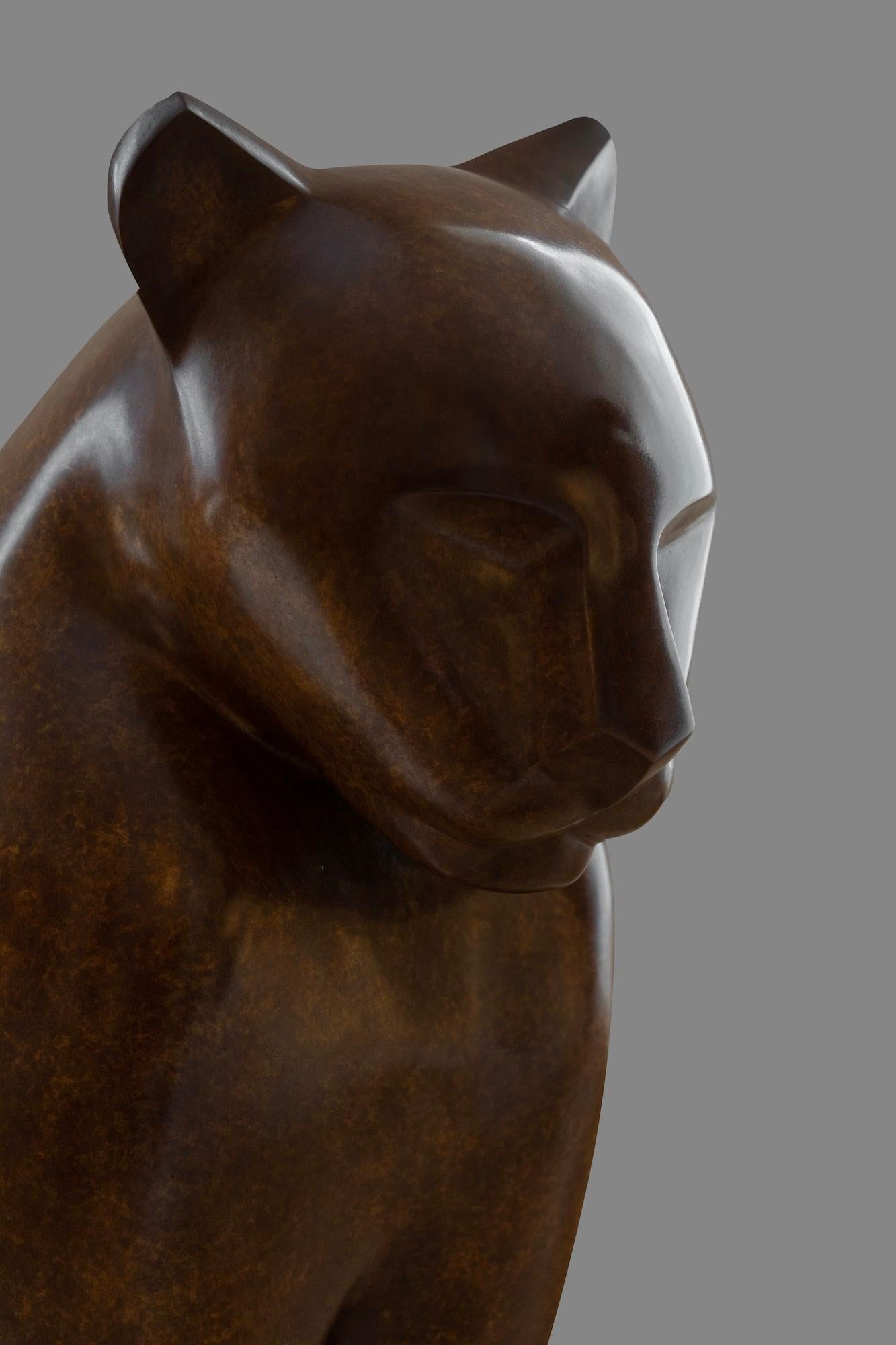 Leona by Marie Louise Sorbac - Animal bronze sculpture, lioness, black colour For Sale 9