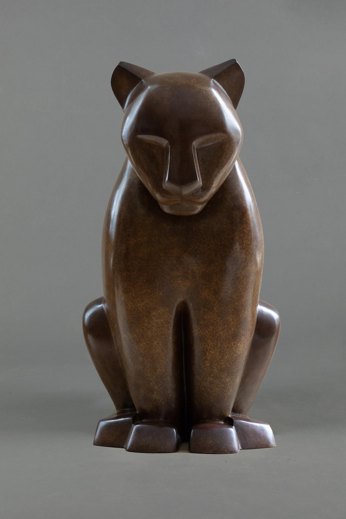Leona by Marie Louise Sorbac - Animal bronze sculpture, lioness, black colour For Sale 6