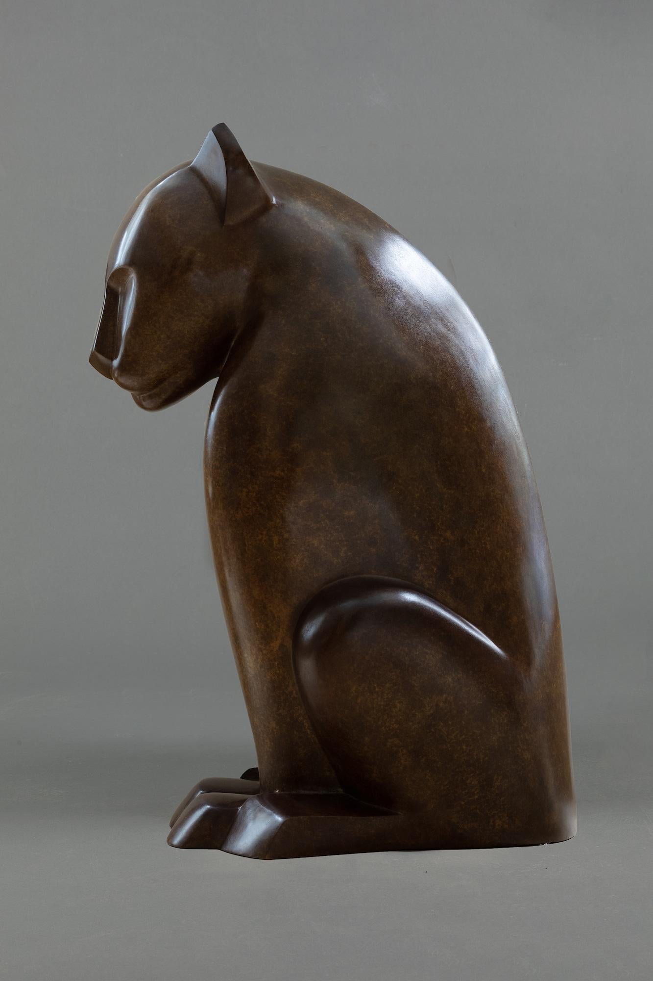 Leona by Marie Louise Sorbac - Animal bronze sculpture, lioness, black colour For Sale 8