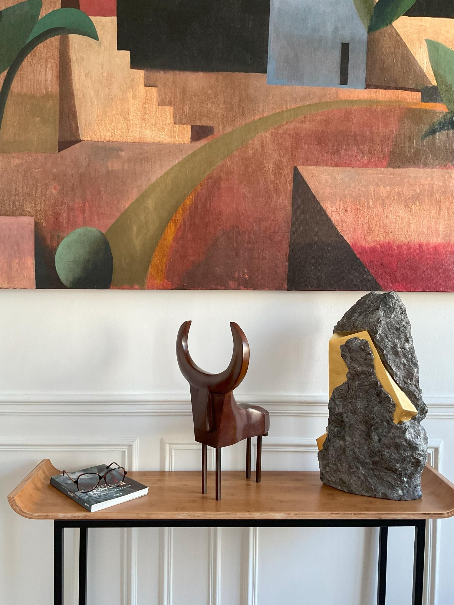Macho de Marie Louise Sorbac - Sculpture contemporaine en bronze, taureau géométrique en vente 1