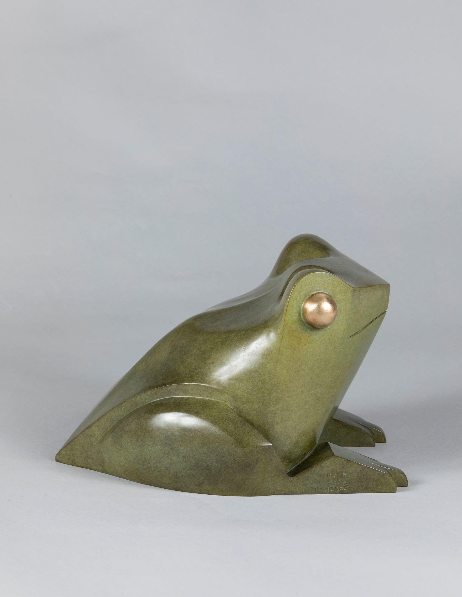 Mafalda by Marie Louise Sorbac -  Bronze animal sculpture, frog, green colour For Sale 3
