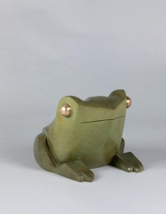 Used Mafalda by Marie Louise Sorbac -  Bronze animal sculpture, frog, green colour