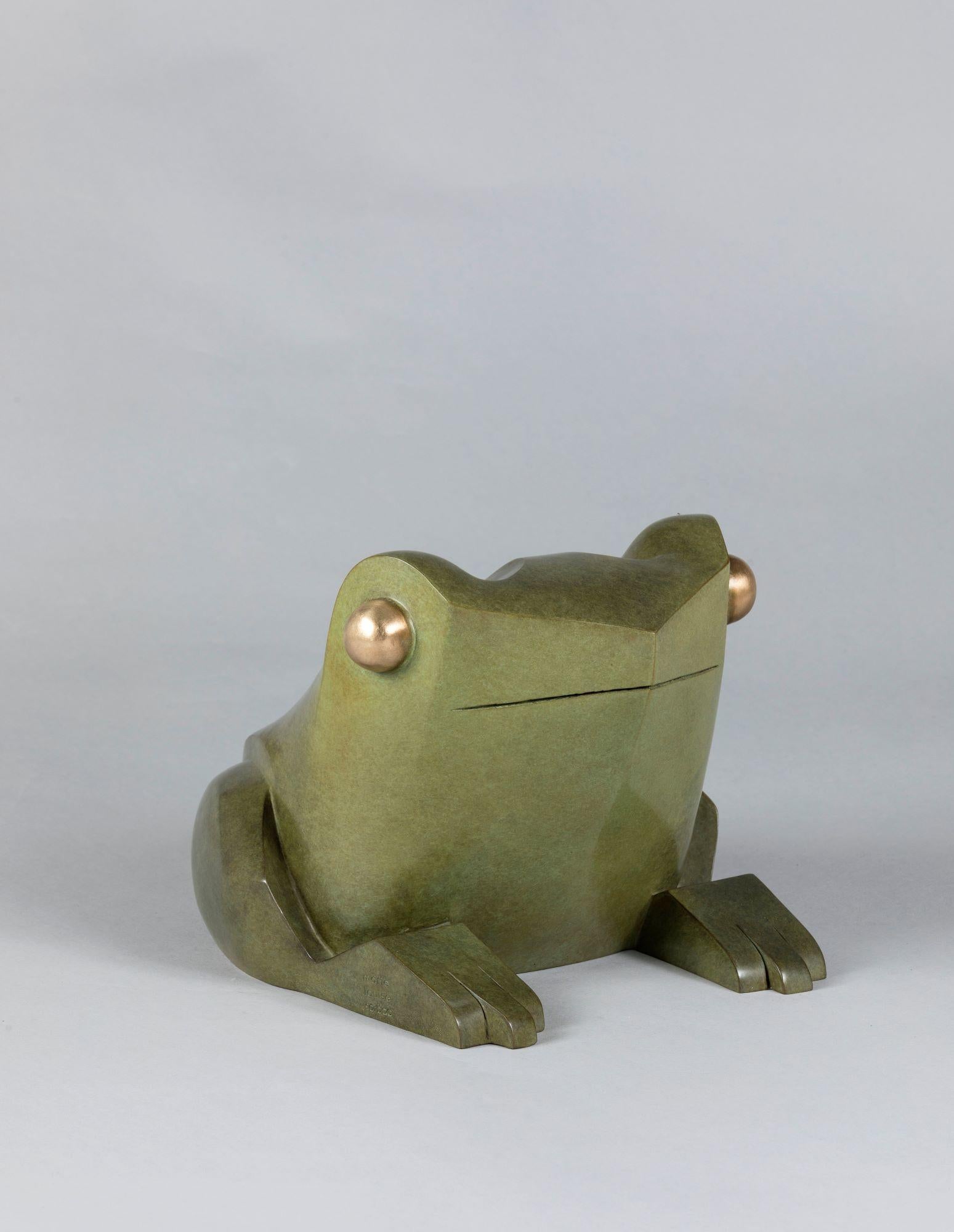 Mafalda by Marie Louise Sorbac -  Bronze animal sculpture, frog, green patina