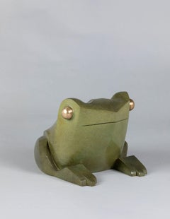 Mafalda by Marie Louise Sorbac -  Bronze animal sculpture, frog, green patina