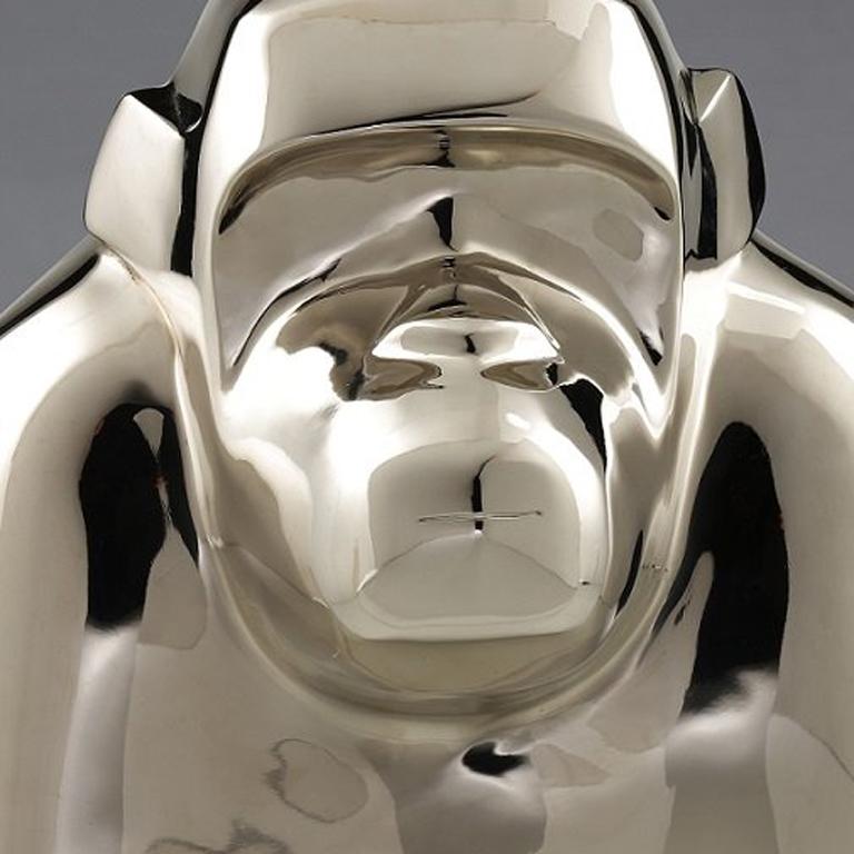 Oscar by Marie Louise Sorbac - Bronze animal sculpture, Bonobo monkey, golden For Sale 1