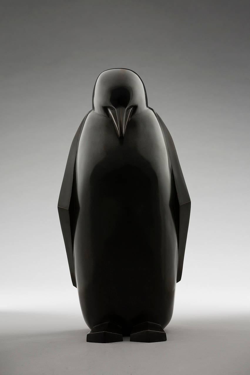 Patagonia (2017) is a bronze sculpture by Marie Louise Sorbac representing a penguin. 
64 cm × 35 cm × 27 cm. Limited edition of 8 copies and 4 artist's proofs. Specific finishes (patina, polish, nickel-plate) are available upon request. 
This type