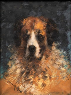 Antique Dog Portrait of a Saint Bernard Marie Lucas Robiquet (French, 1858-1959)
