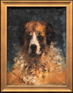 Antikes Hundeporträt eines Heiligen Bernard Marie Lucas Robiquet (französisch, 1858-1959)