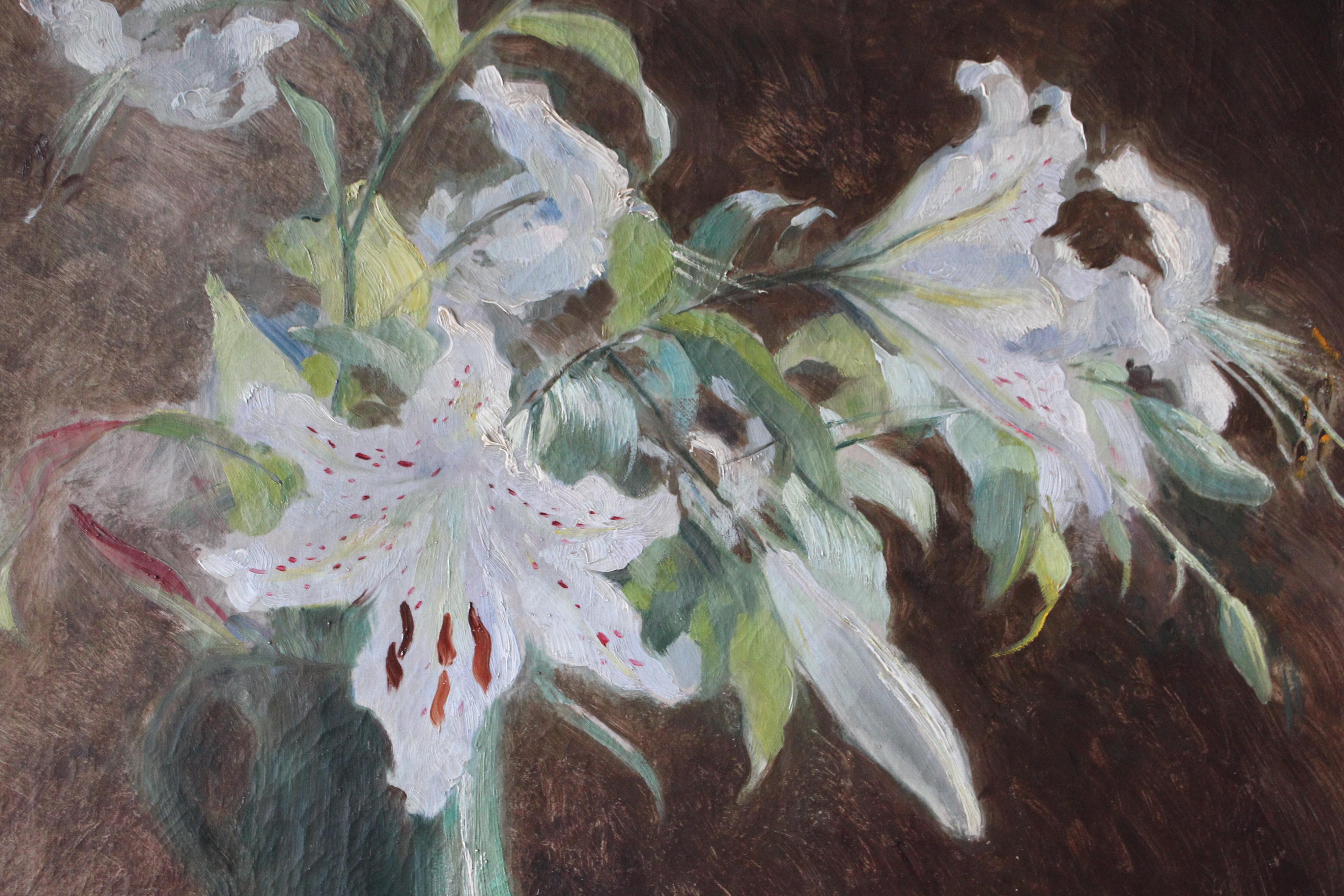 Flowers Still Life Large Canvas French Antique Original Oil Painting of Lilies im Angebot 8