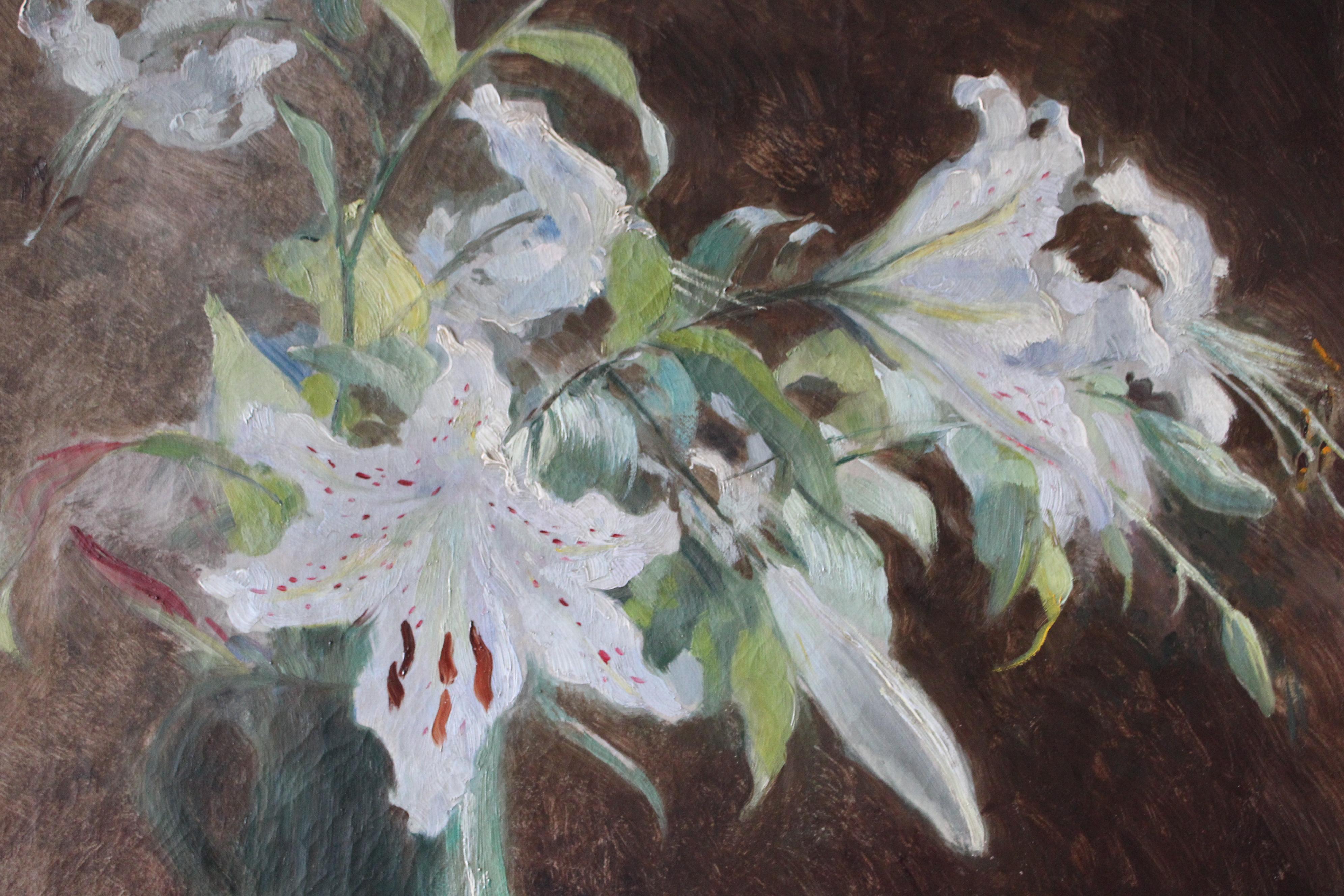 Flowers Still Life Large Canvas French Antique Original Oil Painting of Lilies im Angebot 9