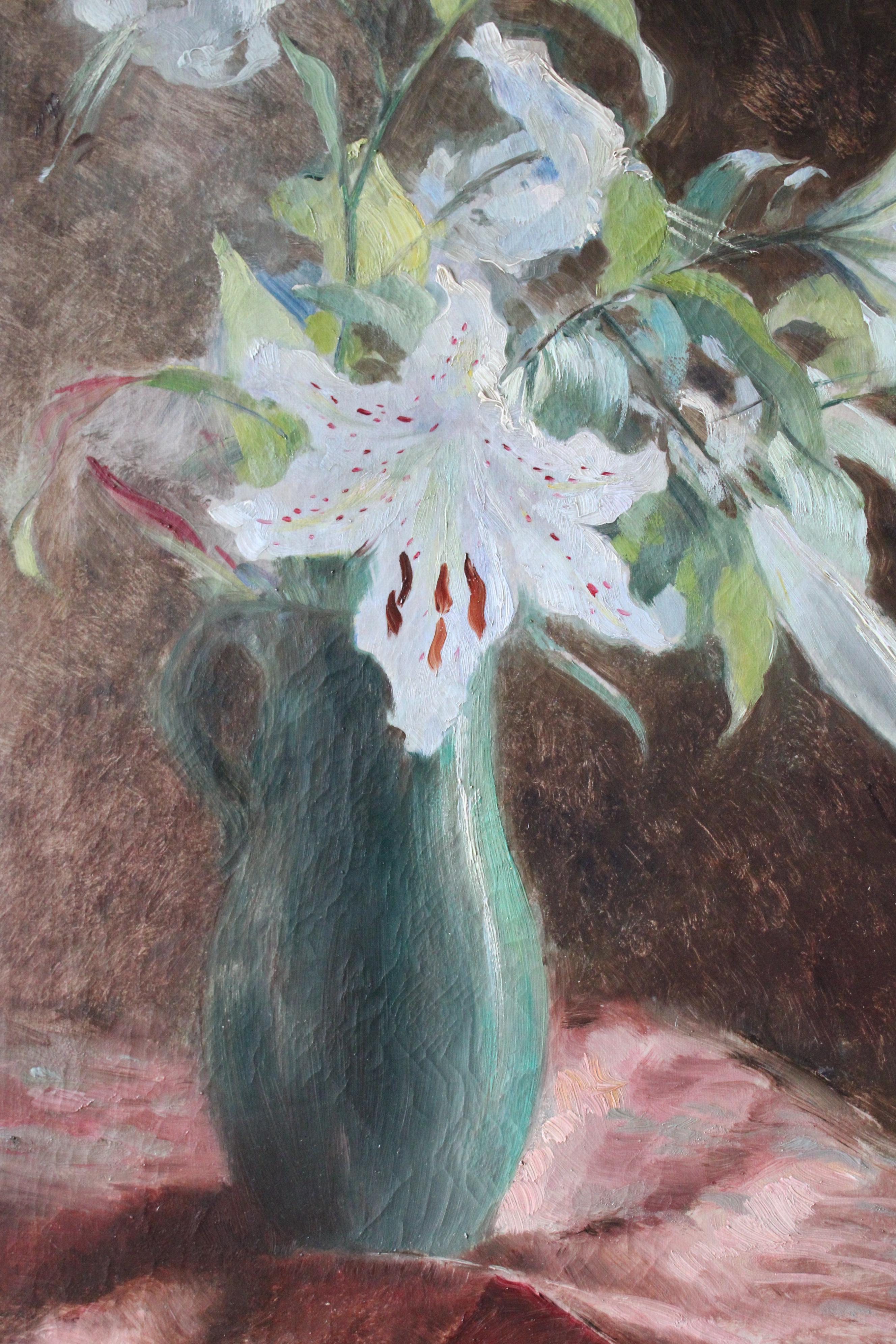 Flowers Still Life Large Canvas French Antique Original Oil Painting of Lilies im Angebot 10