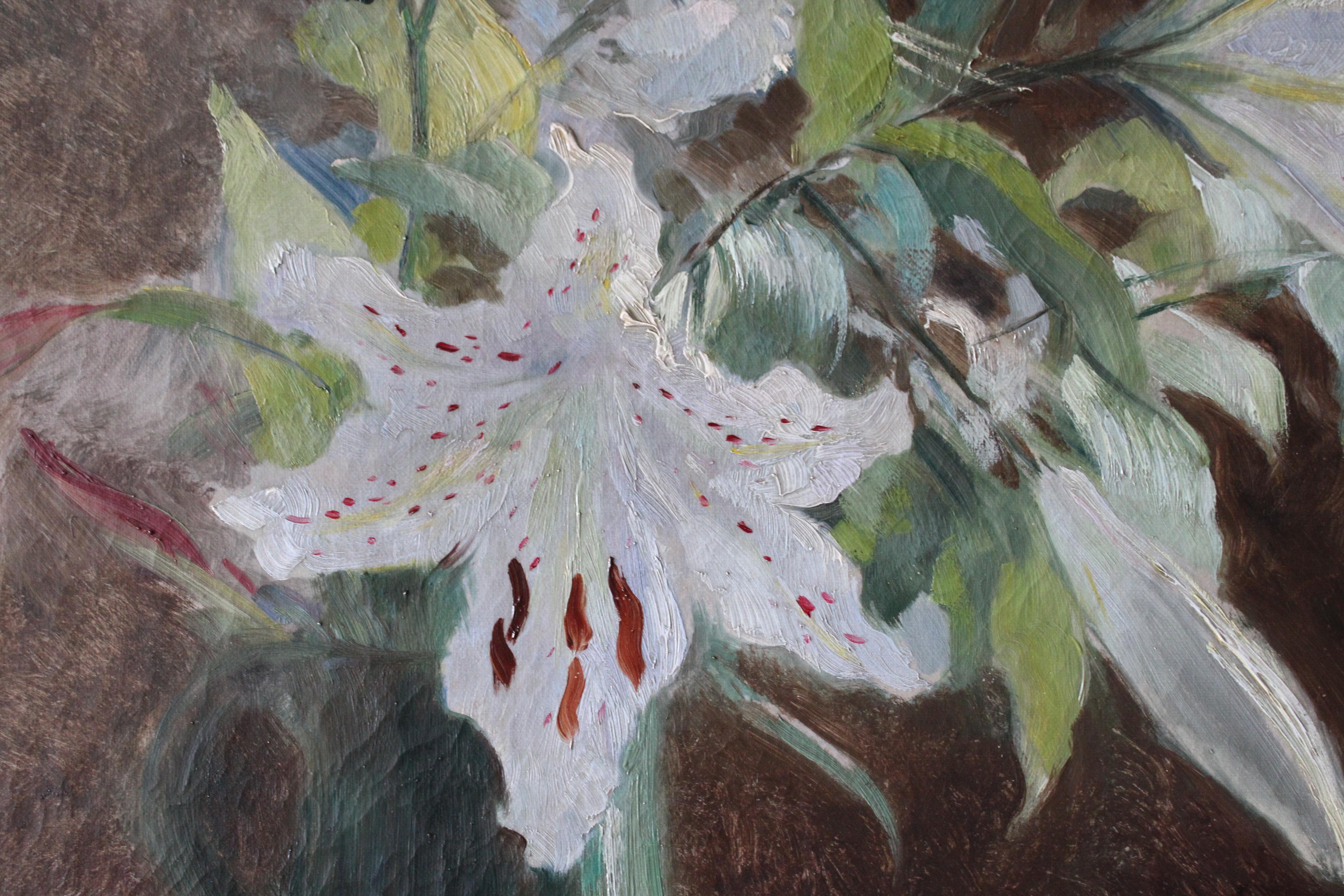 Flowers Still Life Large Canvas French Antique Original Oil Painting of Lilies im Angebot 14
