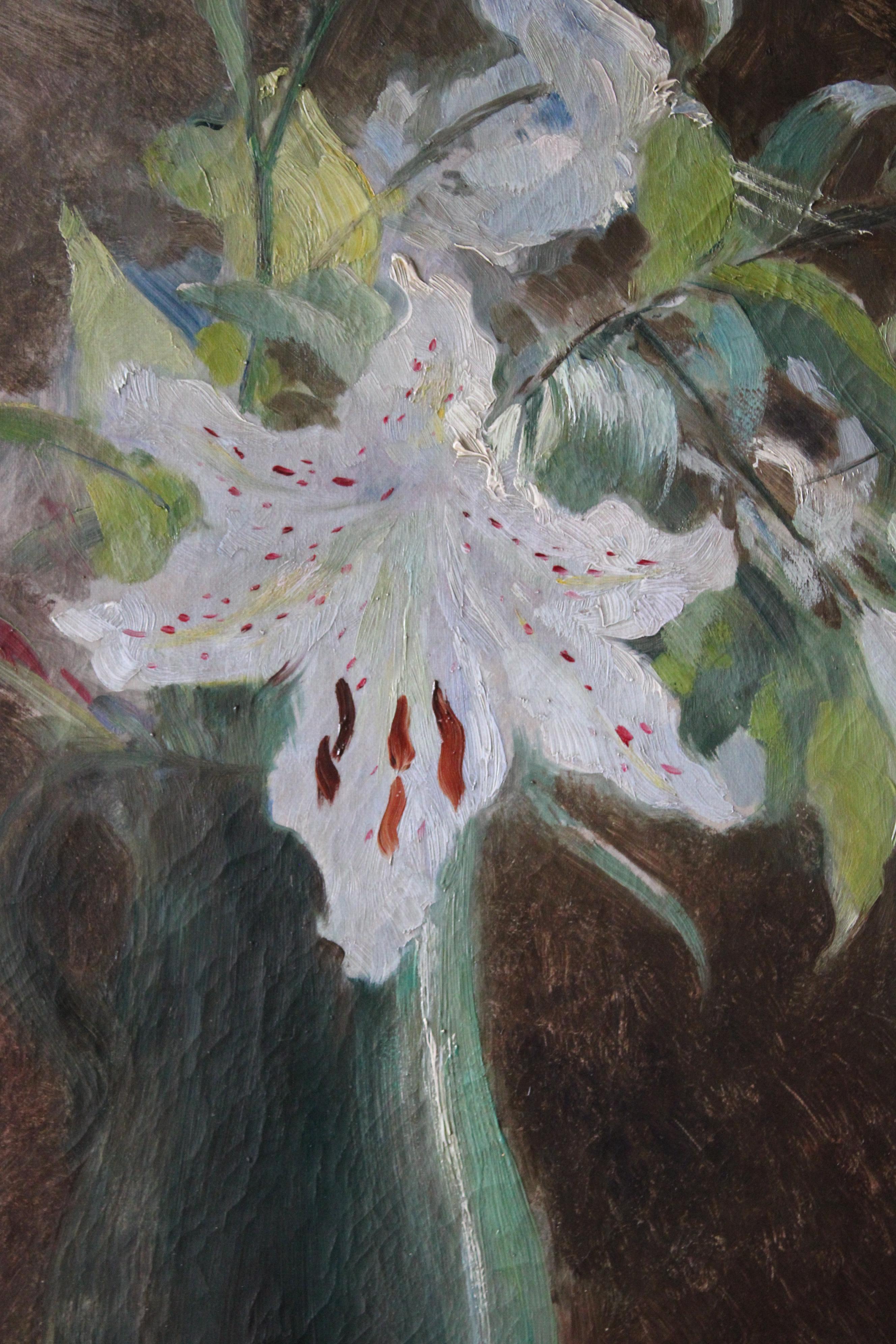 Flowers Still Life Large Canvas French Antique Original Oil Painting of Lilies im Angebot 3