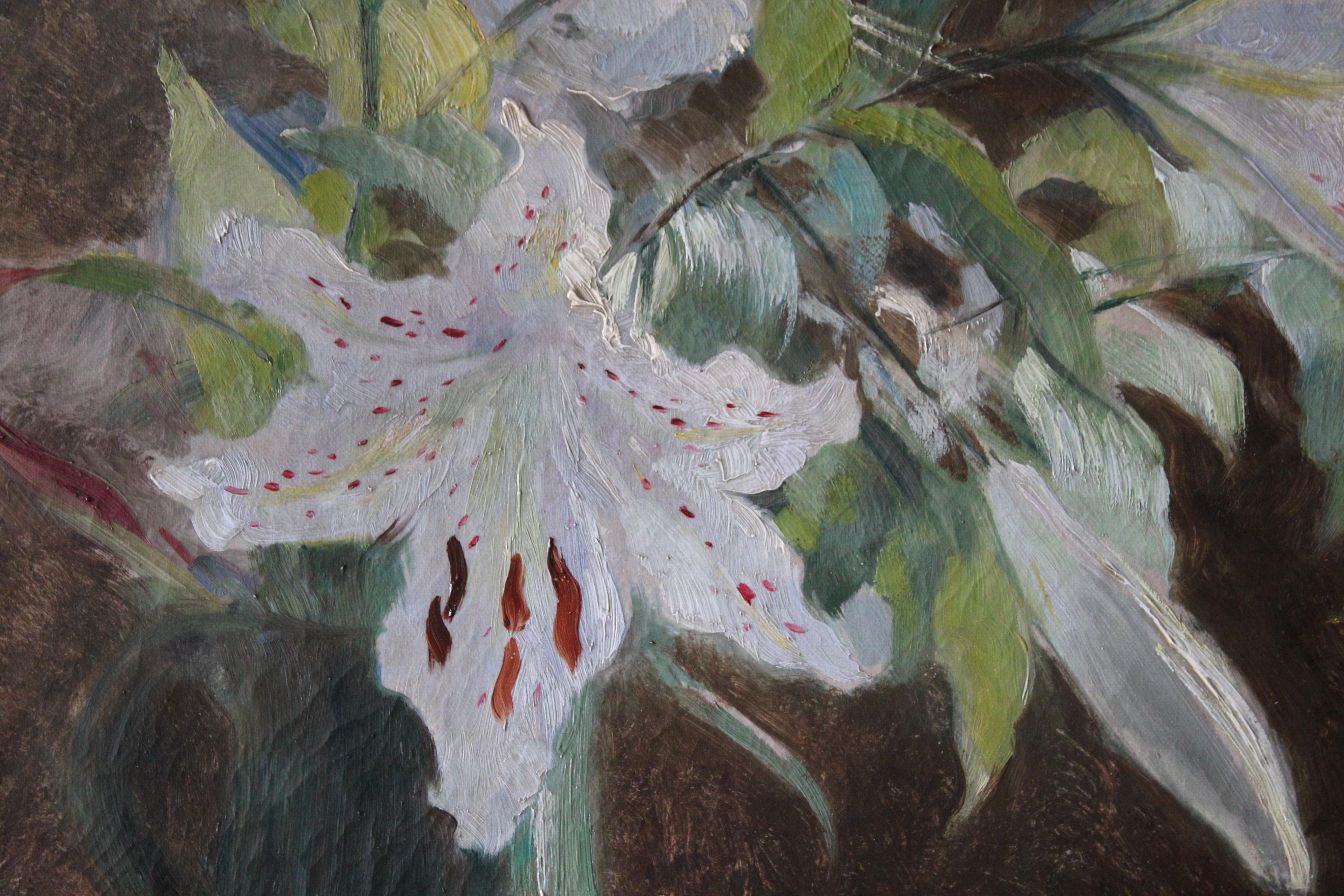 Flowers Still Life Large Canvas French Antique Original Oil Painting of Lilies im Angebot 6