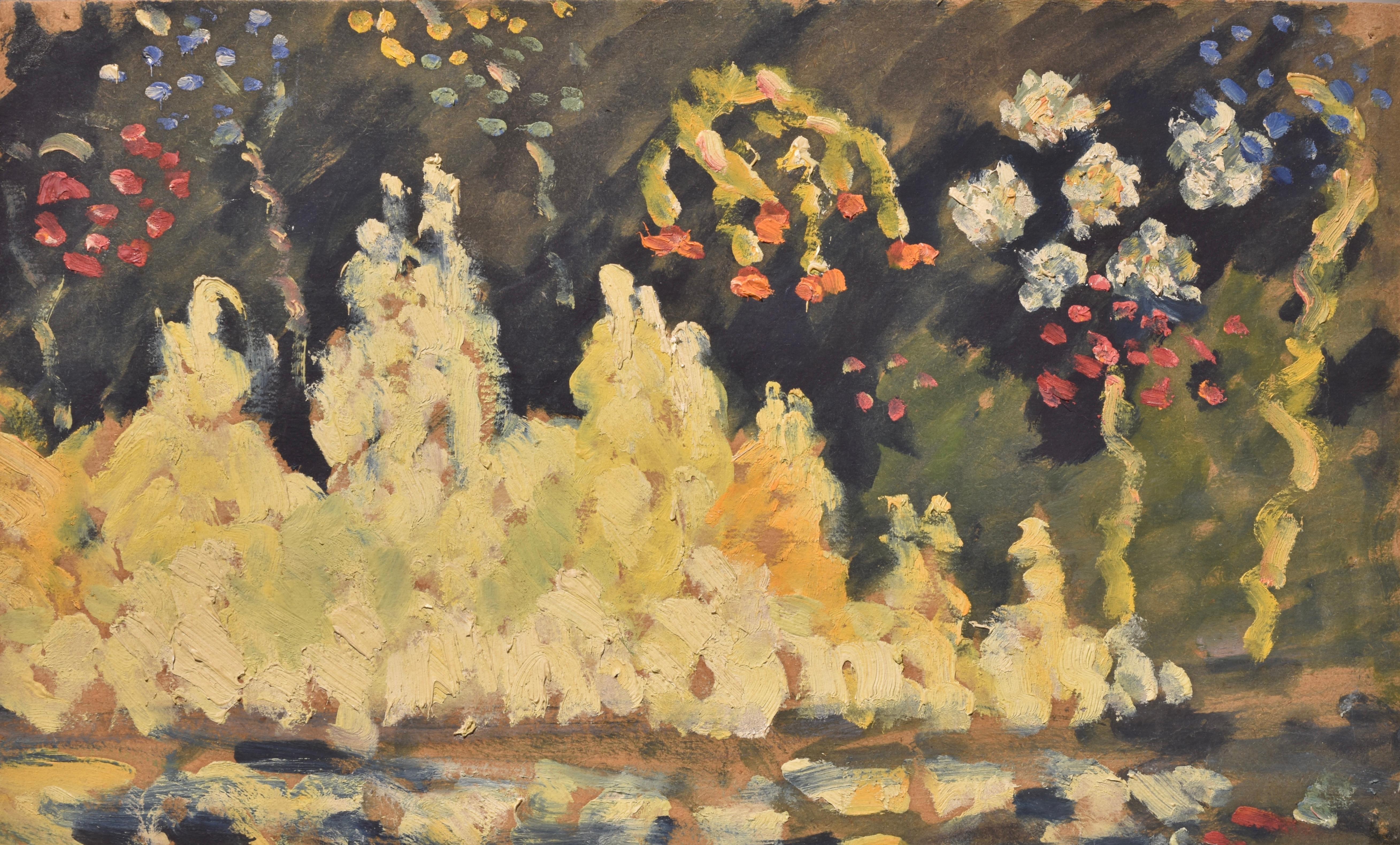 Landscape Painting de marie lucie NESSI - Paisaje abstracto, Marie Lucie Nessi, Mujer Postimpresionista, Pintura al óleo, 1950