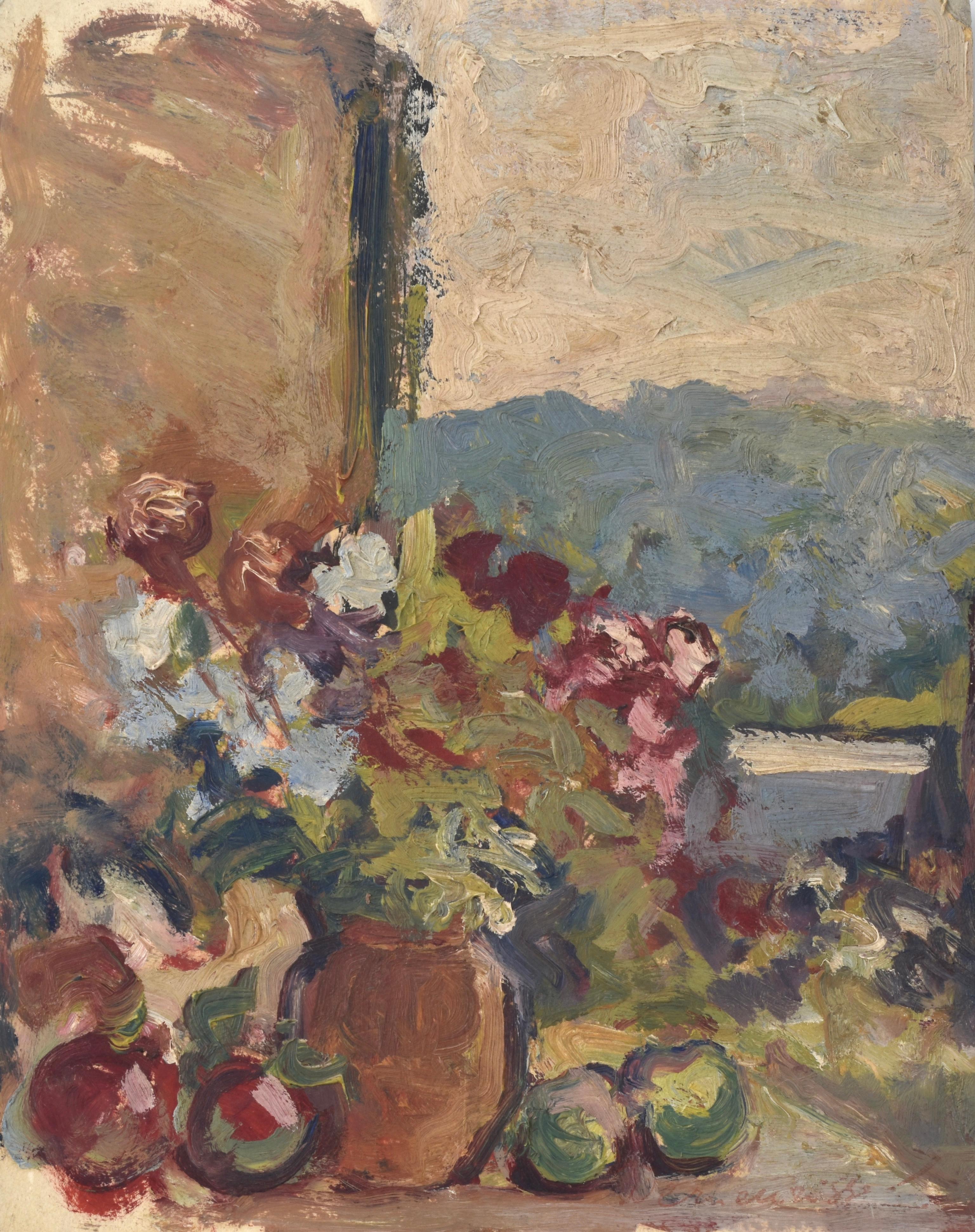 marie lucie NESSI Landscape Painting – Blumenstrauß, Marie Lucie Nessi, Frau Postimpressionist, Ölgemälde, 1950