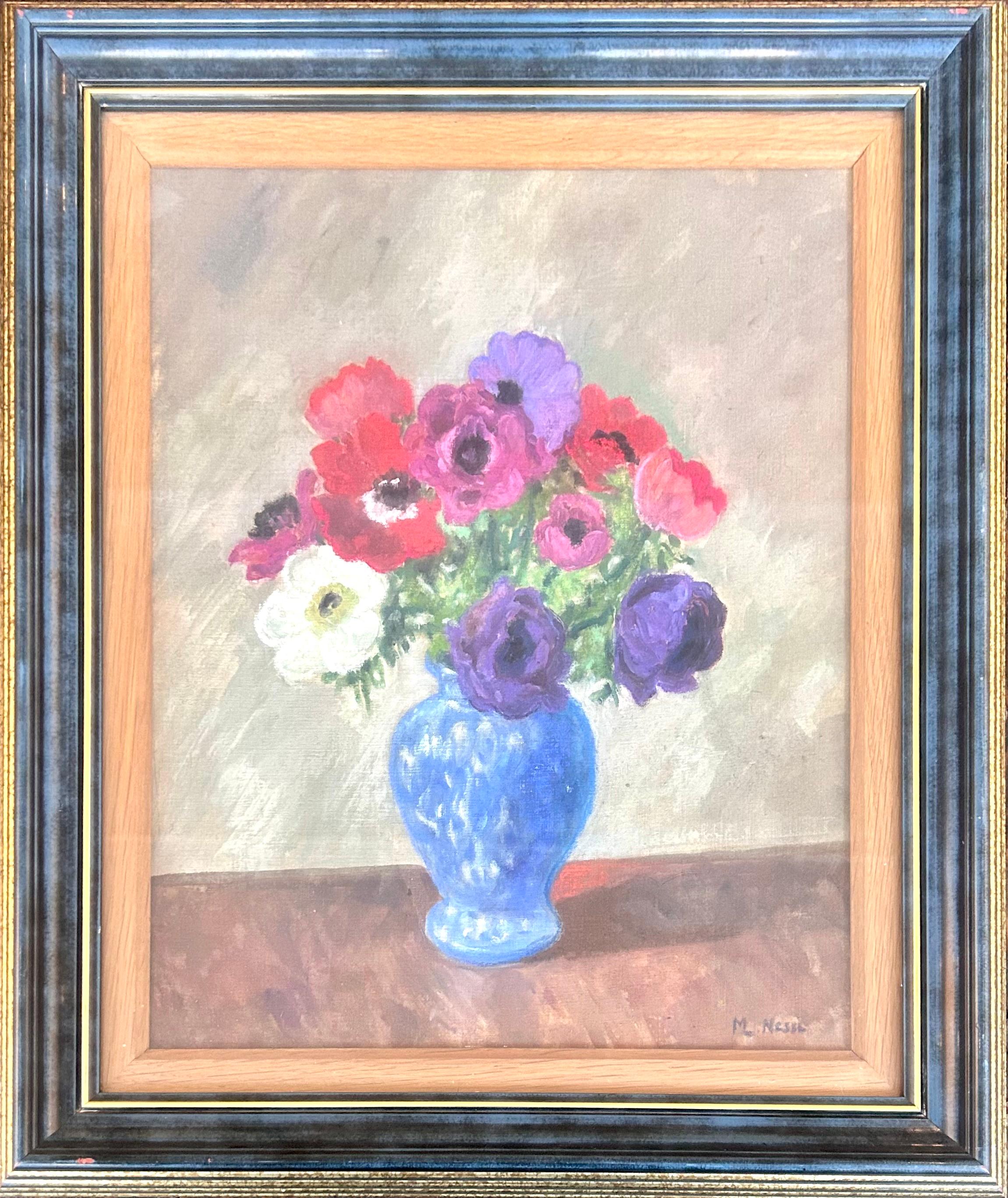 Ramo de flores - Óleo original sobre lienzo, Impresionista Marie Lucie Valtat - Painting de marie lucie NESSI