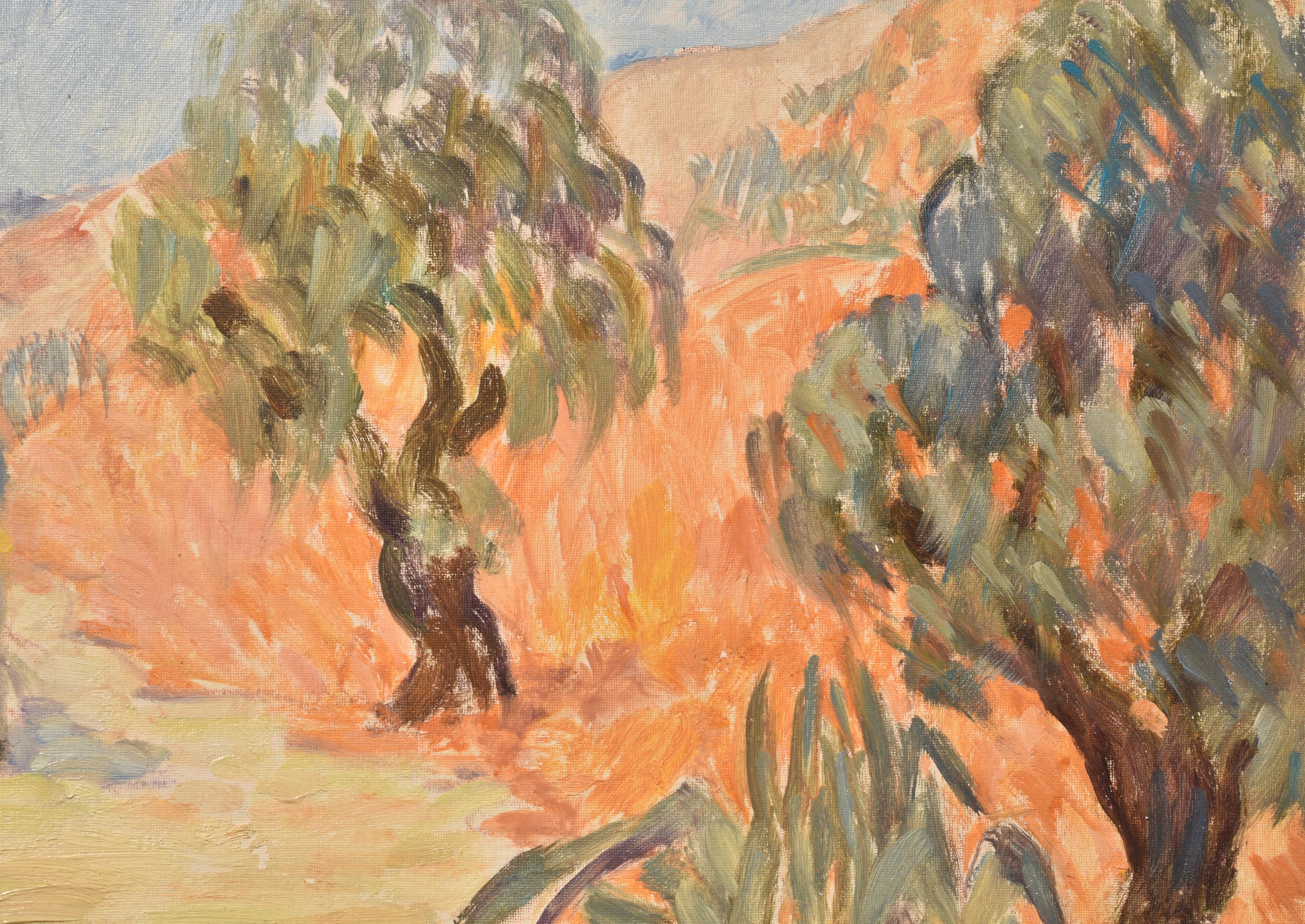 Reiter im Sommer, Marie Lucie Nessi, Frau Post-Impressionist, Ölgemälde, 1950 (Beige), Landscape Painting, von marie lucie NESSI