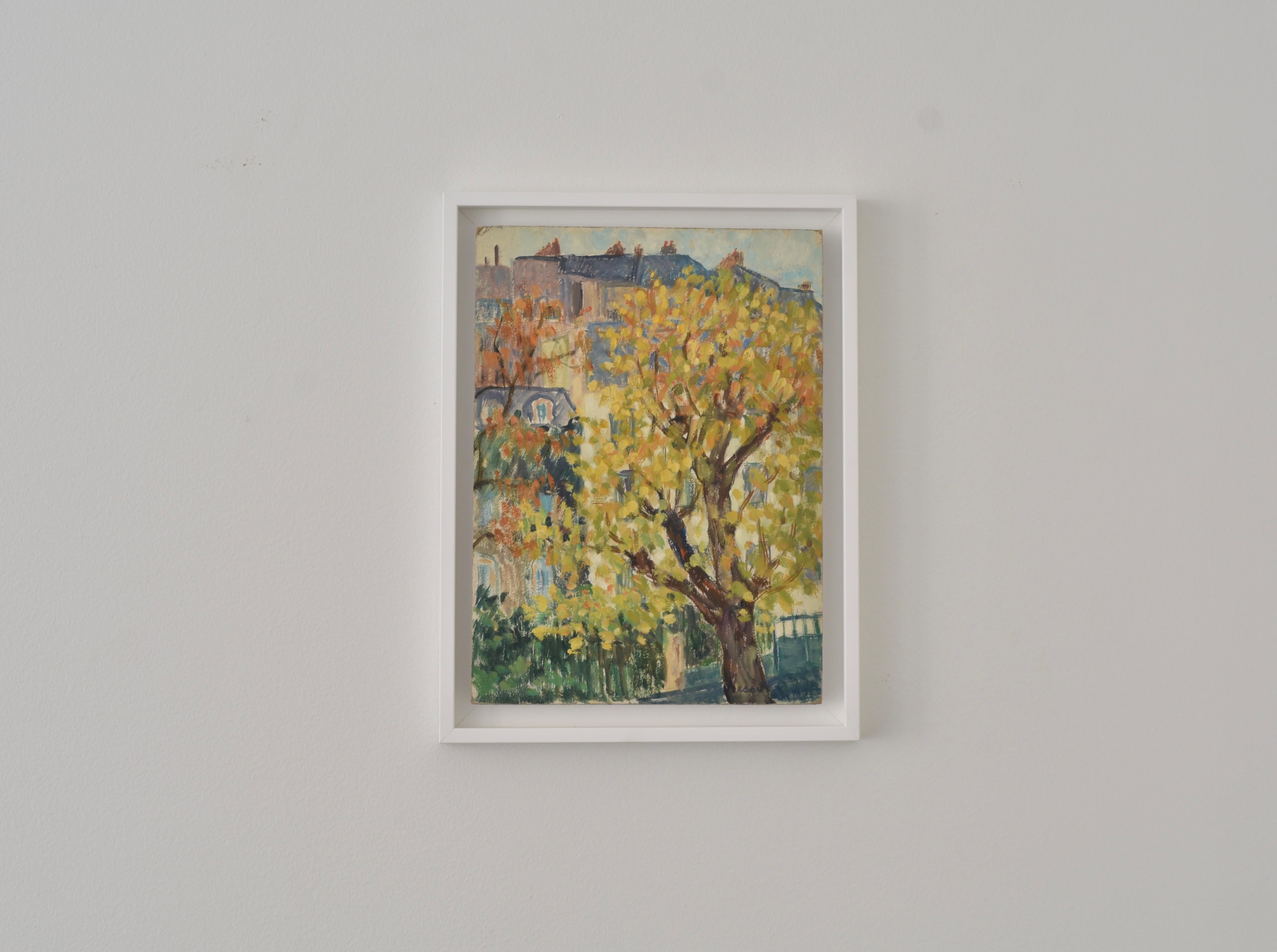 Toits de Paris, Marie Lucie NESSI, Femme Post Impressionniste, Peinture à l'huile, 1950 - Painting de marie lucie NESSI