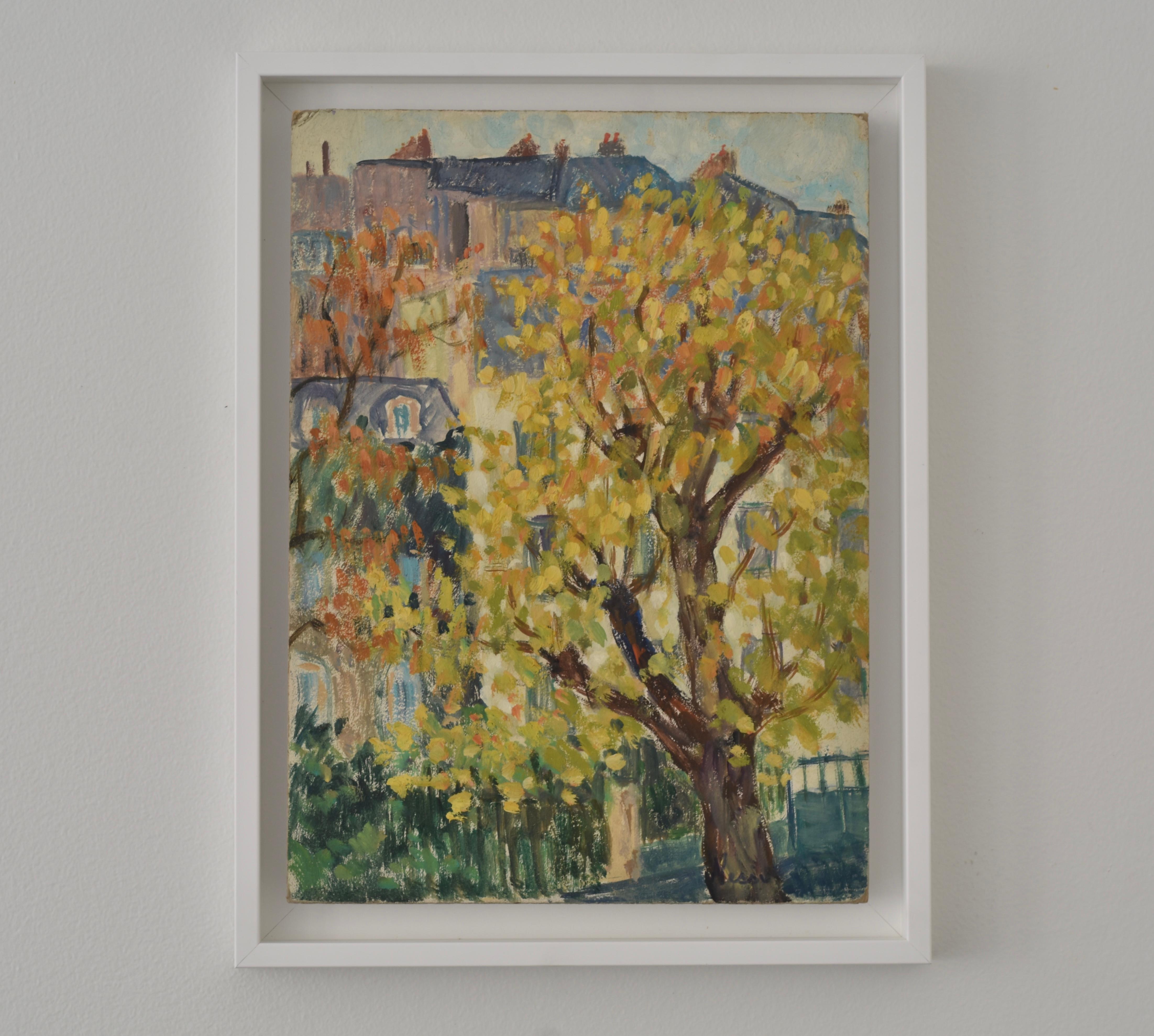 Toits de Paris, Marie Lucie NESSI, Femme Post Impressionniste, Peinture à l'huile, 1950 - Post-impressionnisme Painting par marie lucie NESSI