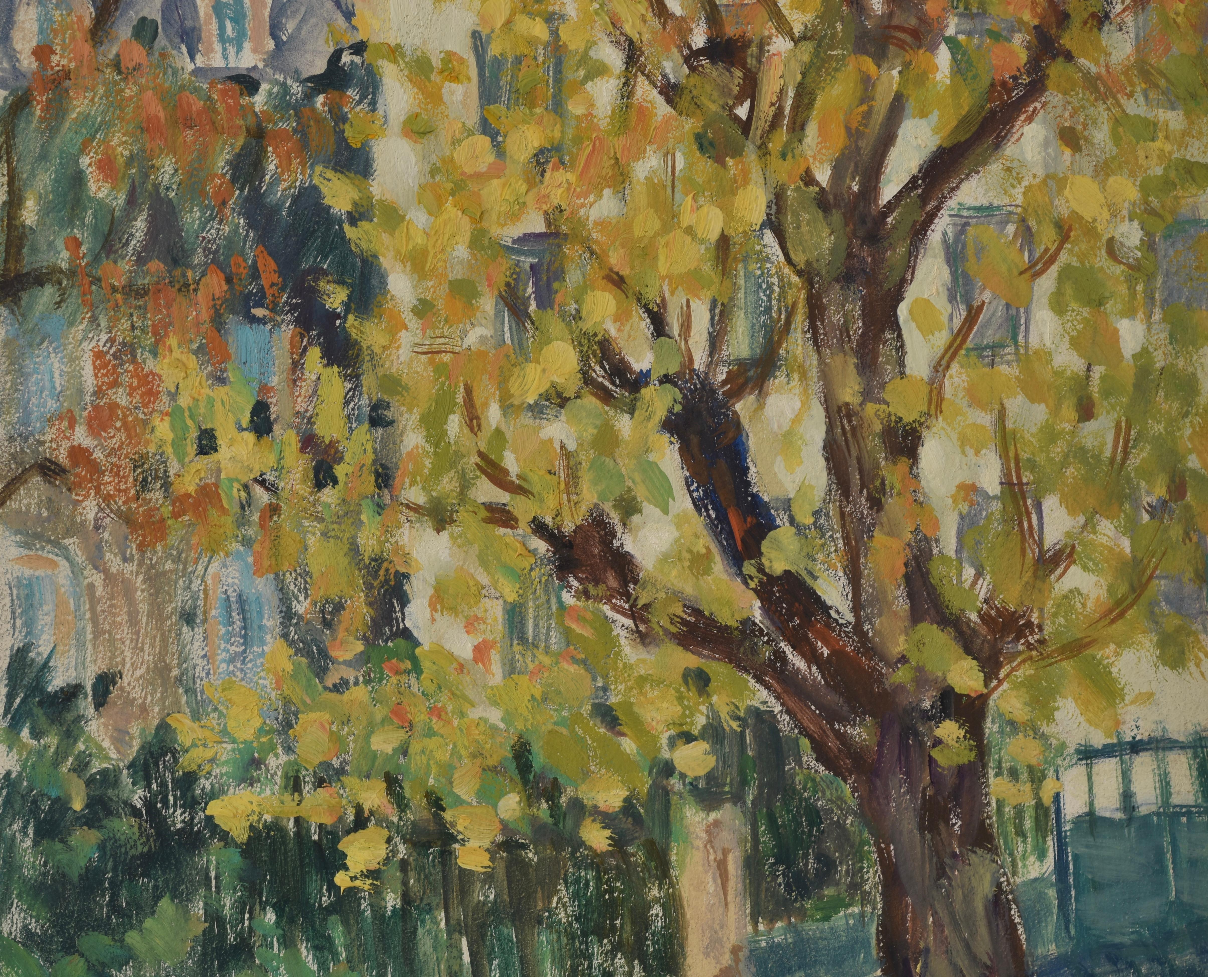 Marie Lucie Nessi-Valtat
Toits de Paris, vers 1950
Huile sur panneau
13 x 9 1/2 in l 33 x 24 cm
Taille du cadre : 15 x 11 1/2 in. l 38 x 29 cm

Marie-Lucie Nessi Valtat est une artiste peintre française née à Paris le 9 juillet 1910. Elle étudie à
