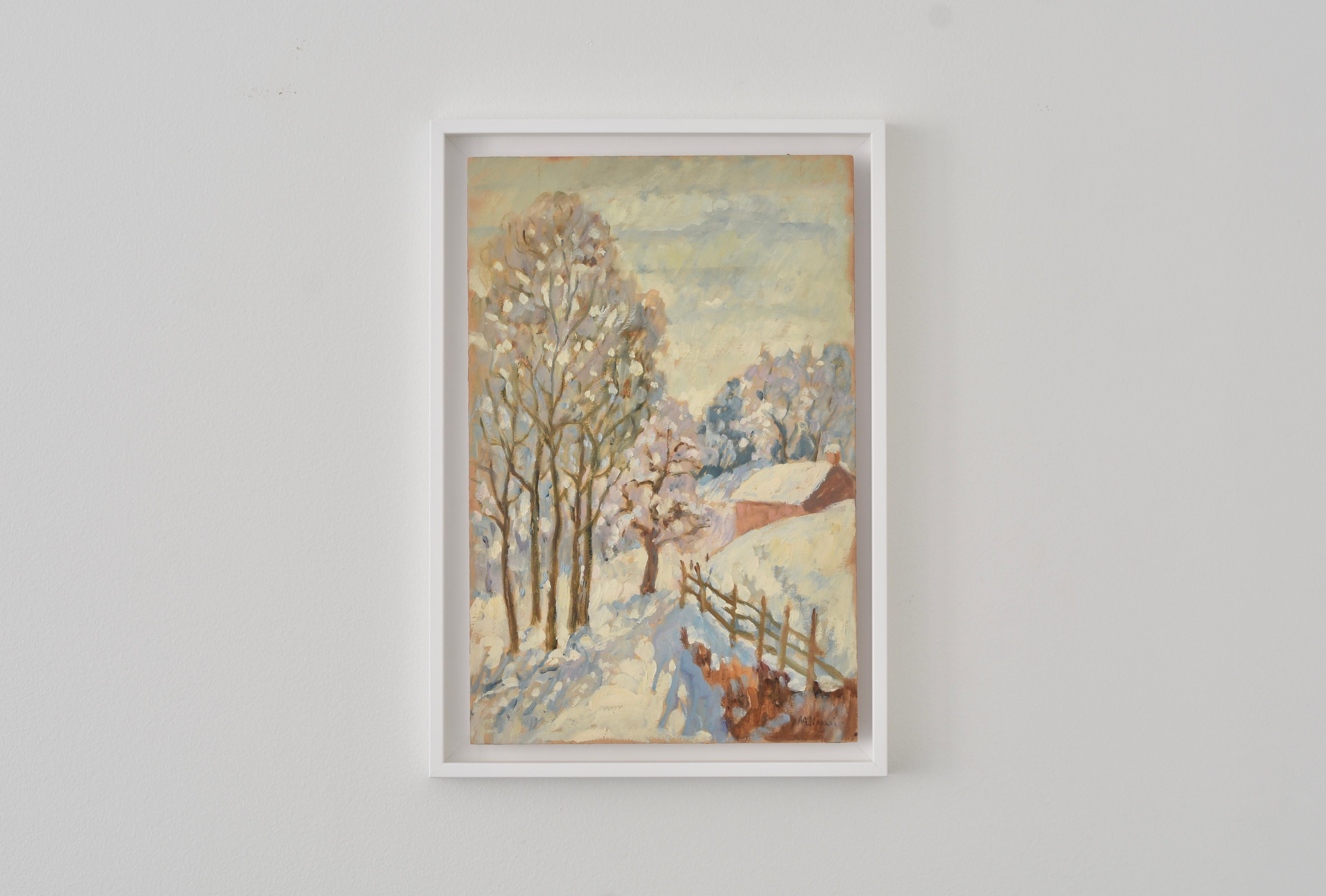 Paesaggio di neve, Marie Lucie NESSI, Donna Post Impressionista, Pittura ad olio, 1950 - Painting di marie lucie NESSI