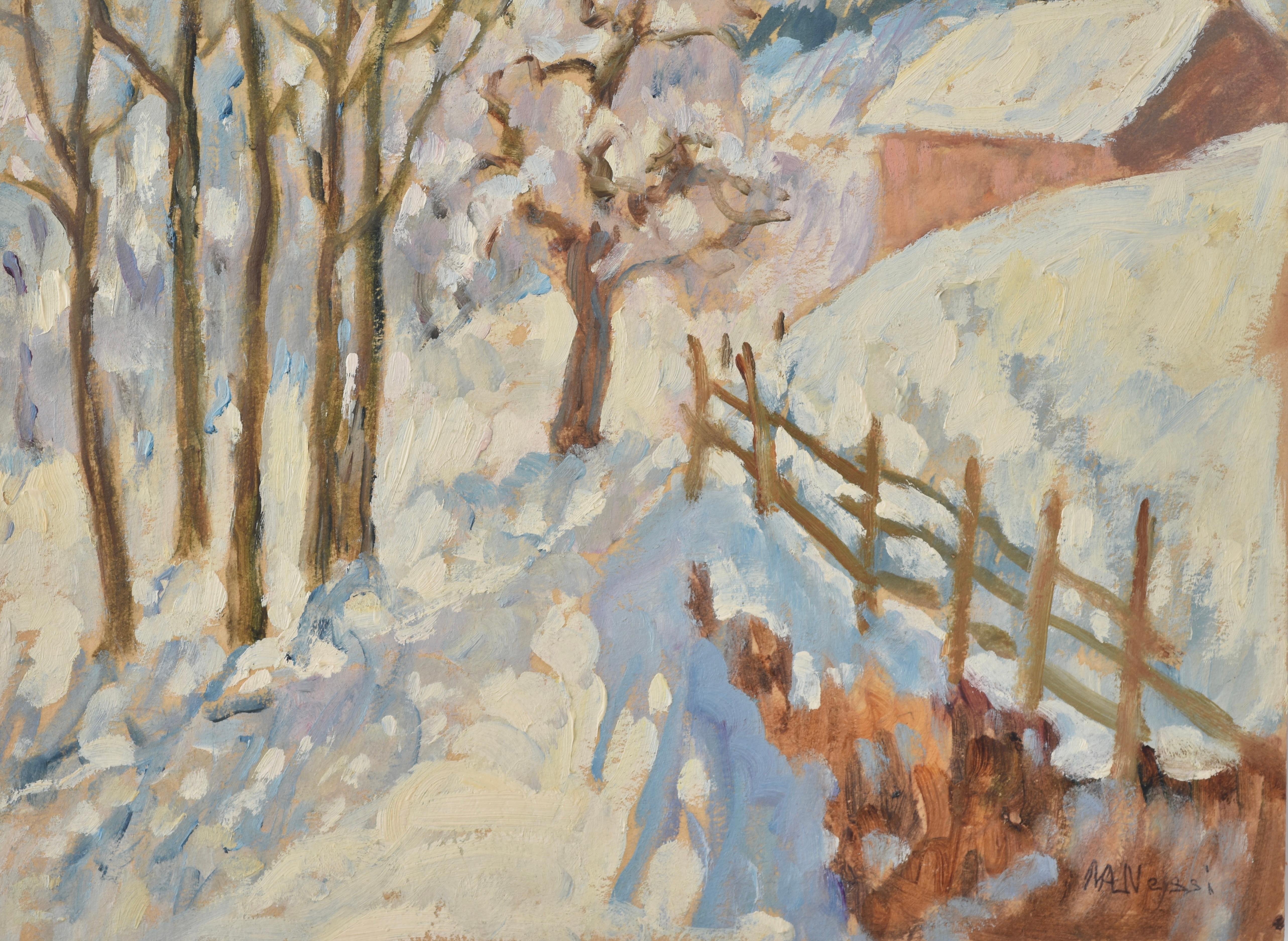 Marie Lucie NESSI-Valtat
Paesaggio di neve, 1950 ca.
Olio su pannello
16 1/10 x  10 3/4 in l 41 x 27 cm
Dimensioni della cornice: 18 1/10 x 13 poll. l 46 x 33 cm

Marie-Lucie Nessi Valtat era una pittrice francese nata a Parigi il 9 luglio 1910. Ha