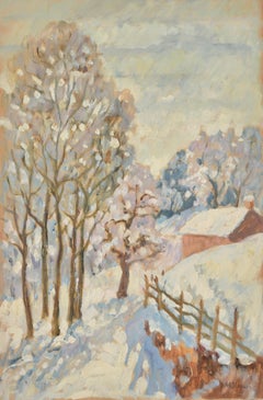 Paysage de neige, Marie Lucie NESSI, Femme Post Impressionniste, Peinture à l'huile, 1950