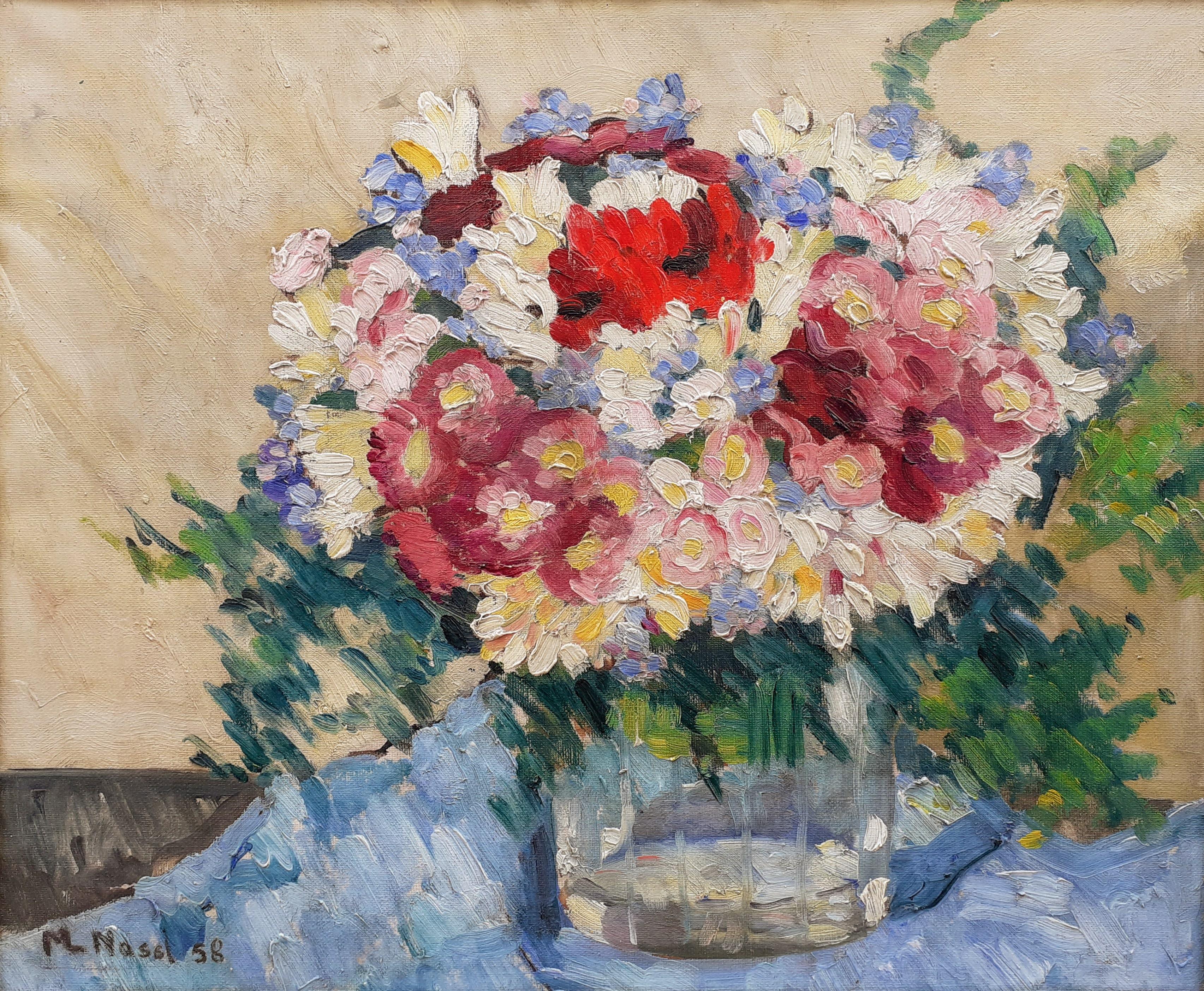 Spring Flowers post impressionist floral still life oil by woman artist painting - Painting by marie lucie NESSI