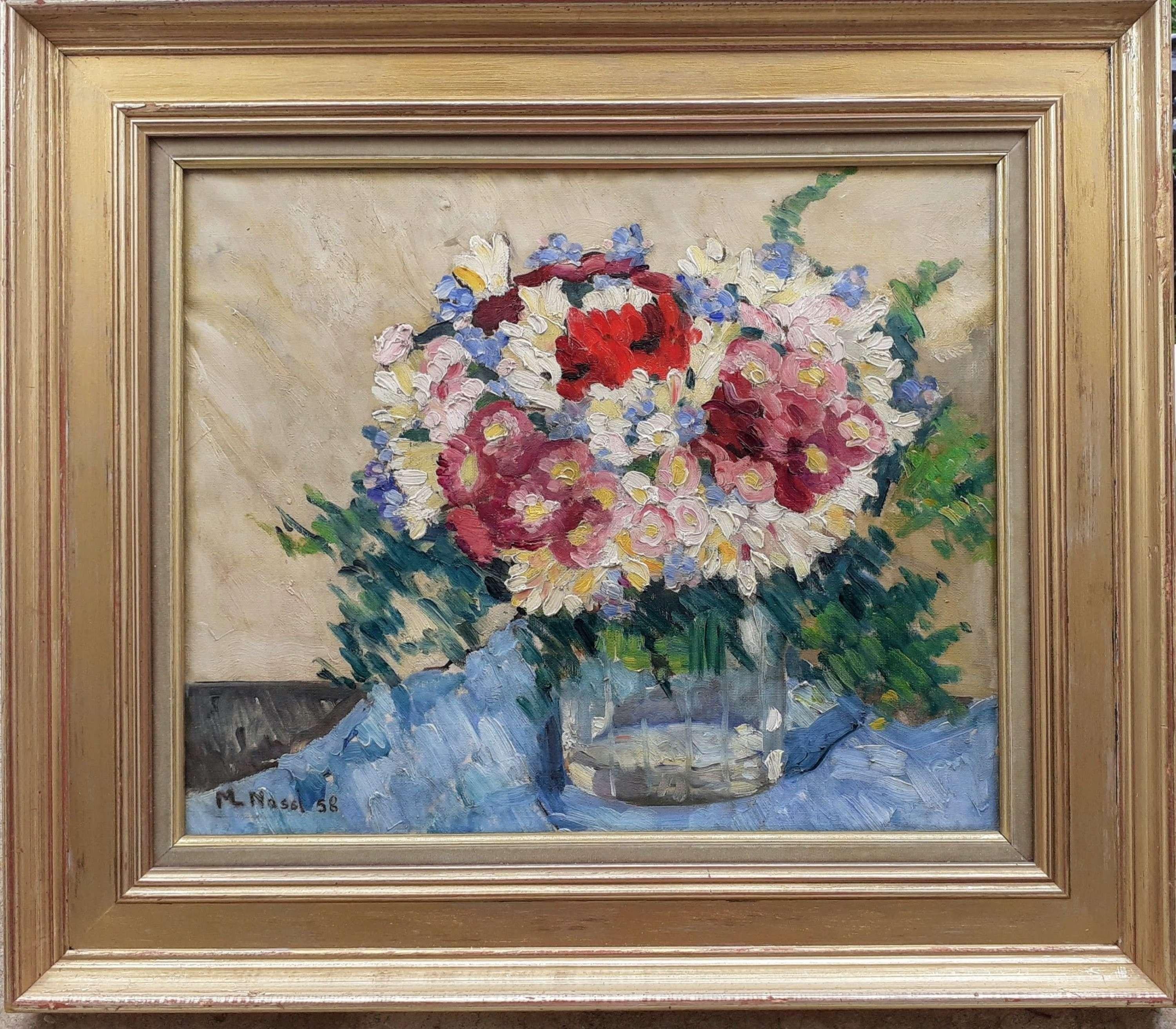 Spring Flowers post impressionist floral still life oil by woman artist painting - Post-Impressionist Painting by marie lucie NESSI
