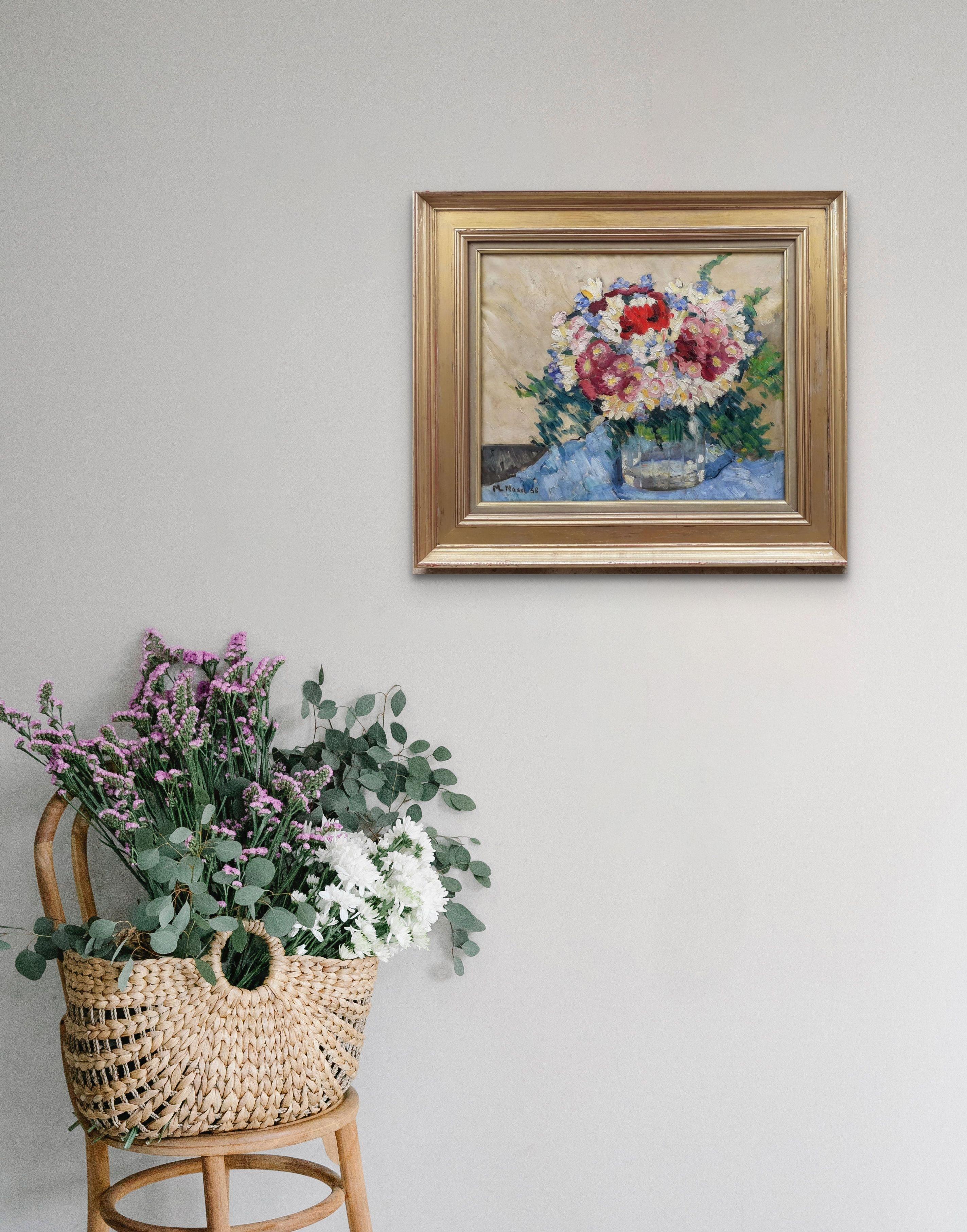 Fiori di primavera post impressionista natura morta floreale olio di donna artista pittura 3