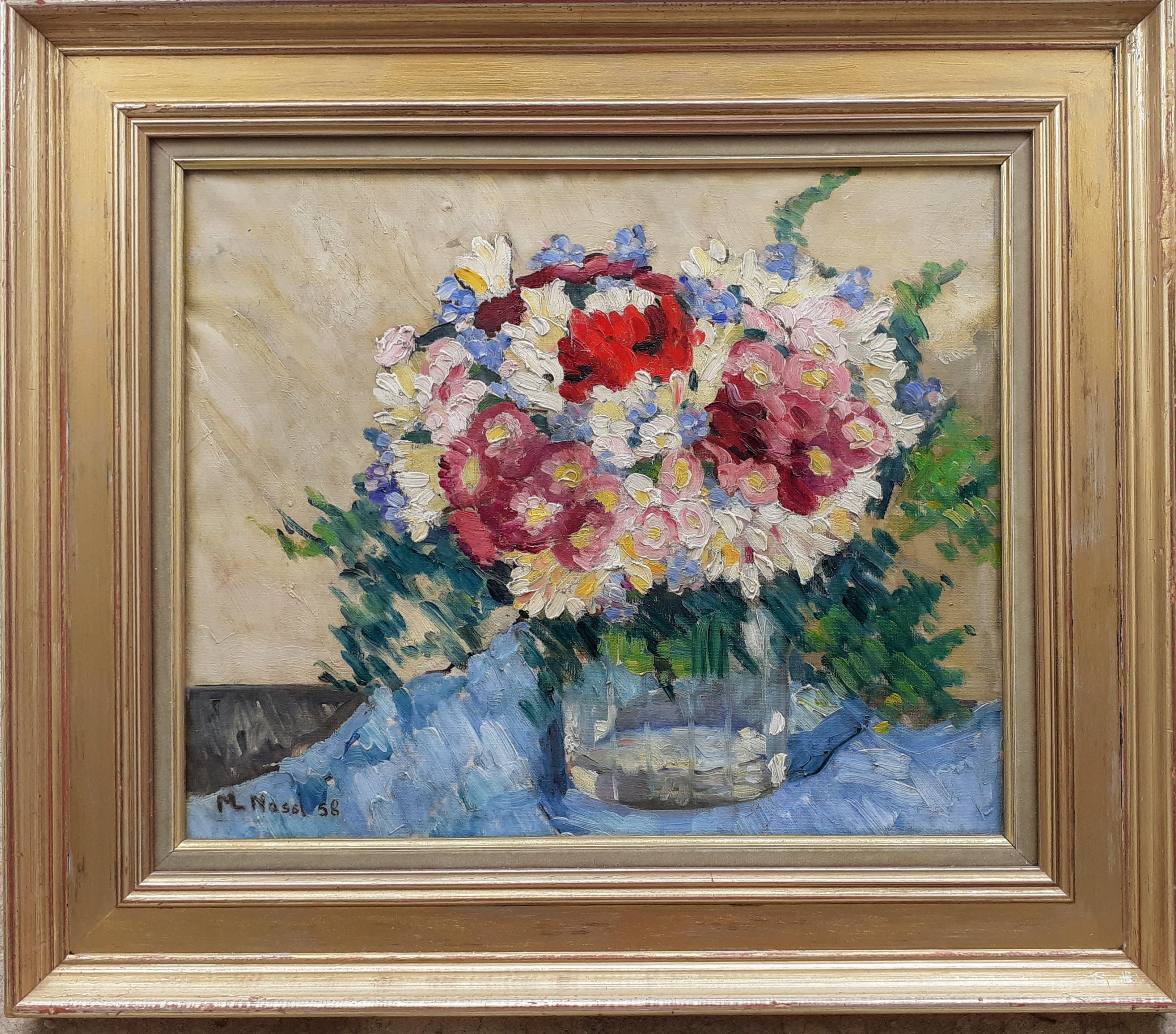 marie lucie NESSI Figurative Painting - Spring Flowers post impressionist floral still life oil by woman artist painting