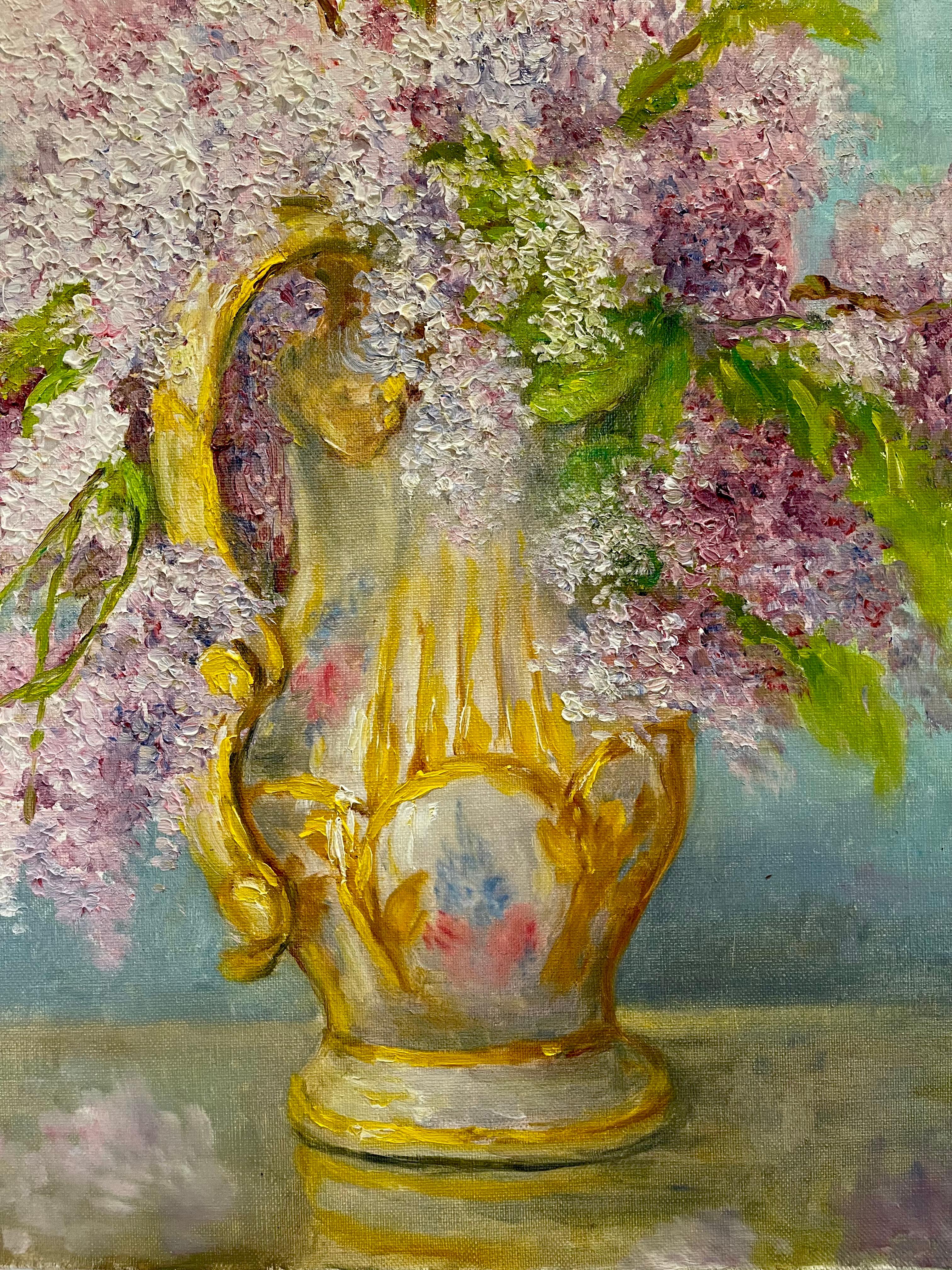 French Marie-madeleine De Rasky - Bouquet Of Lilacs In A Porcelain Vase For Sale
